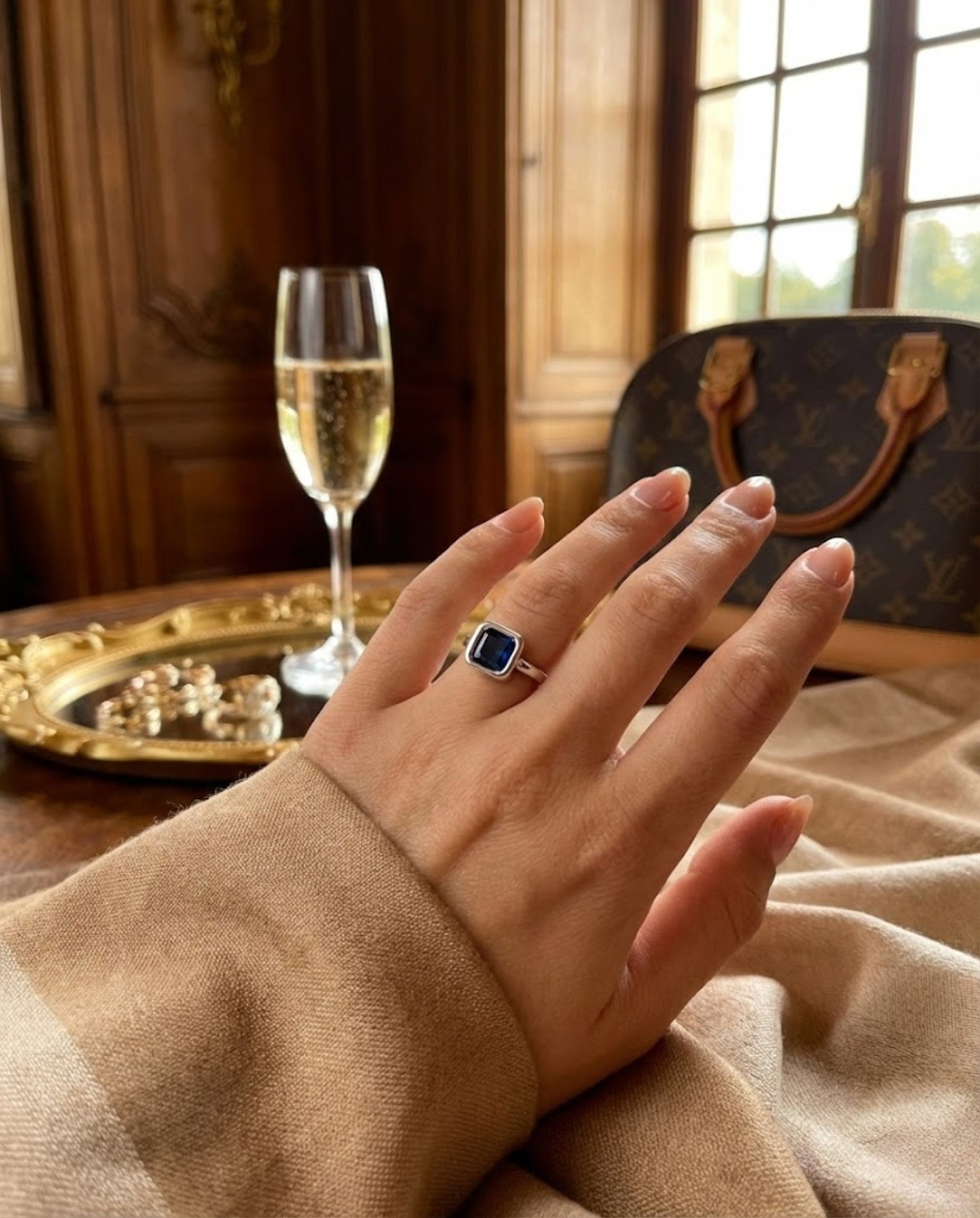 Orneza Royal Blue Sapphire Square Solitaire Silver Ring