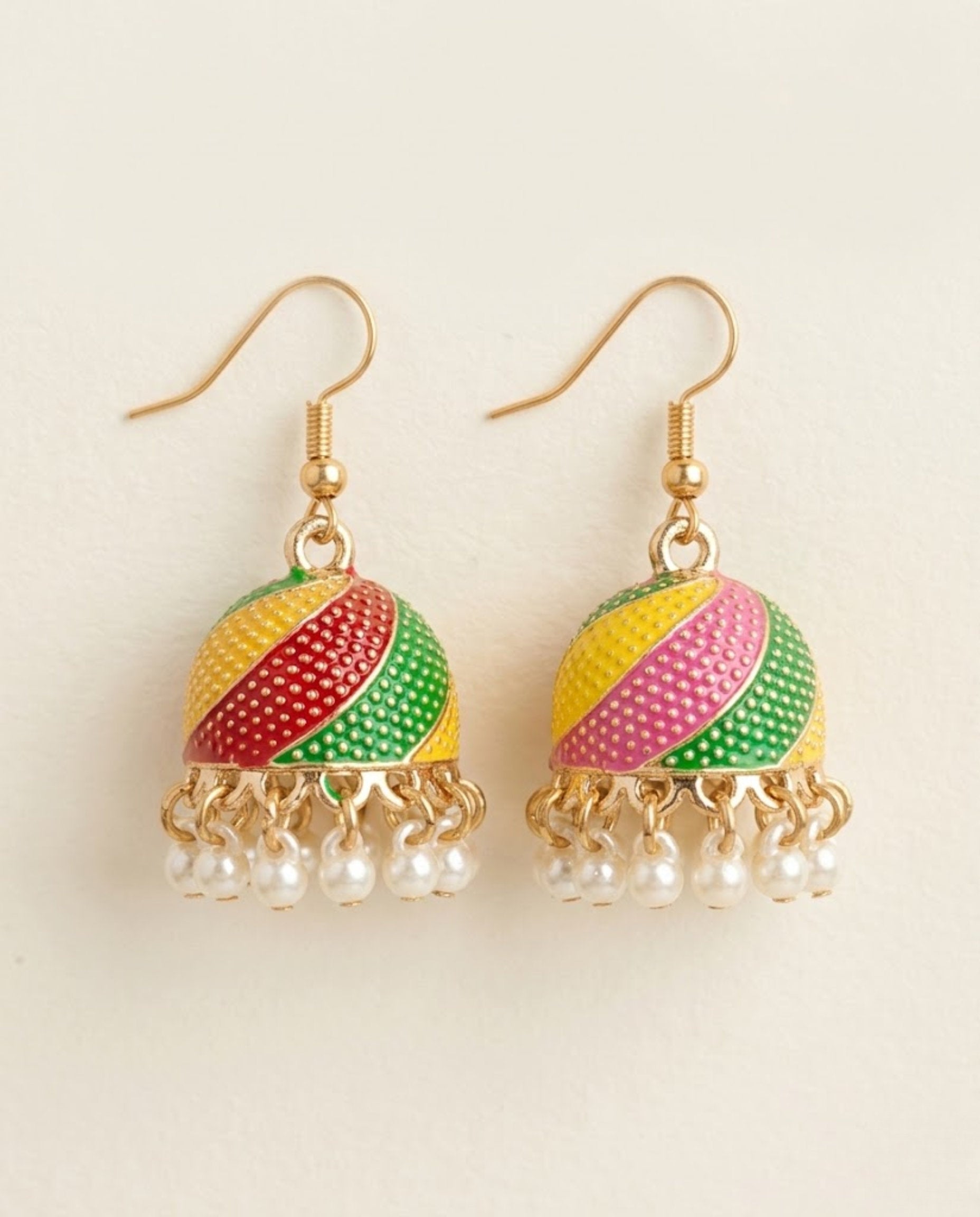 Orneza Multi-Color Meenakari Jhumka Earrings with Pearls
