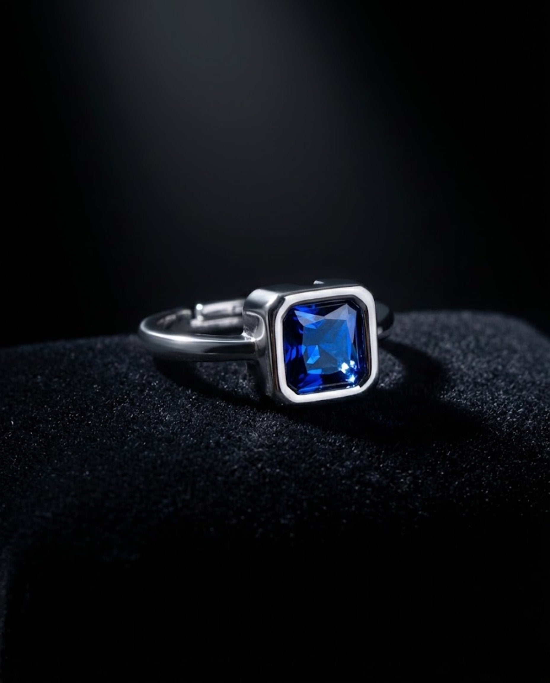 Orneza Royal Blue Sapphire Square Solitaire Silver Ring