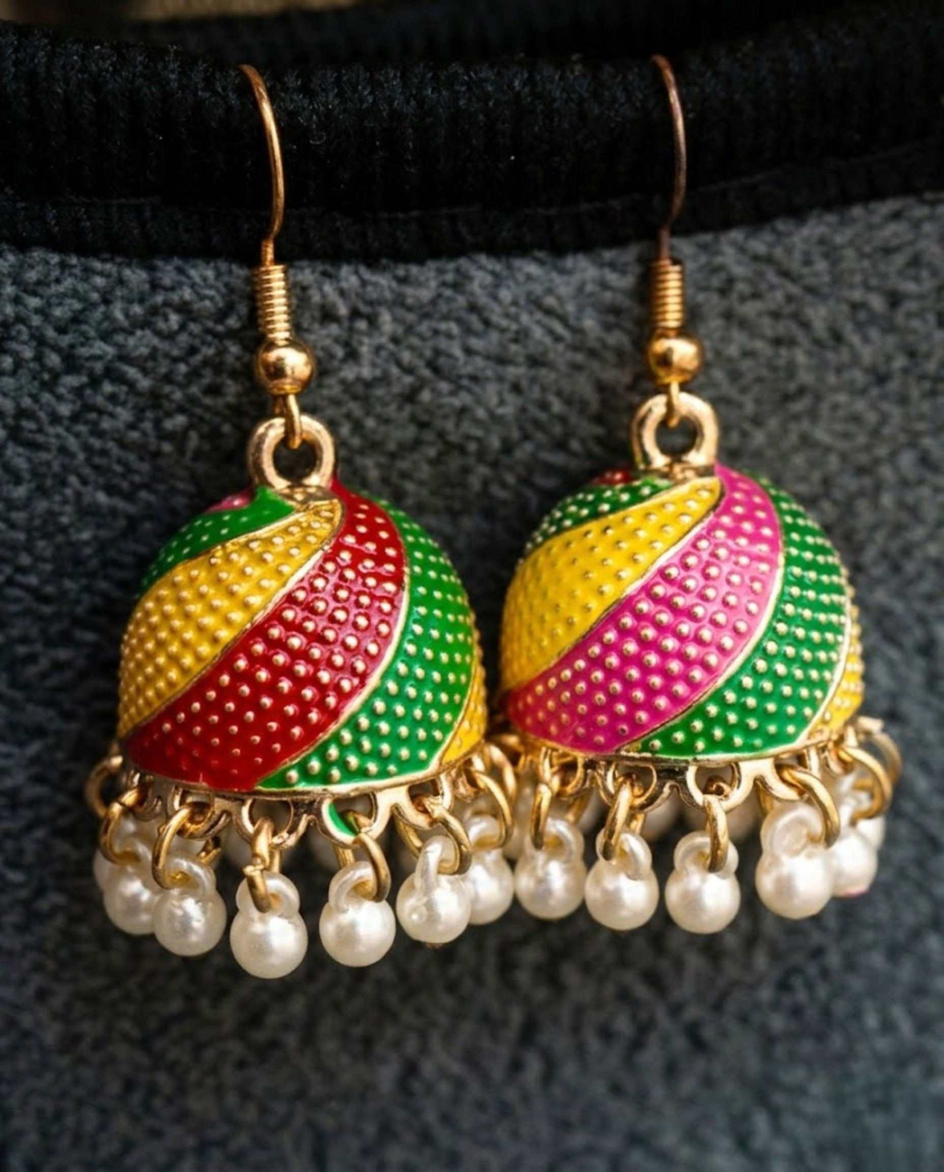 Orneza Multi-Color Meenakari Jhumka Earrings with Pearls