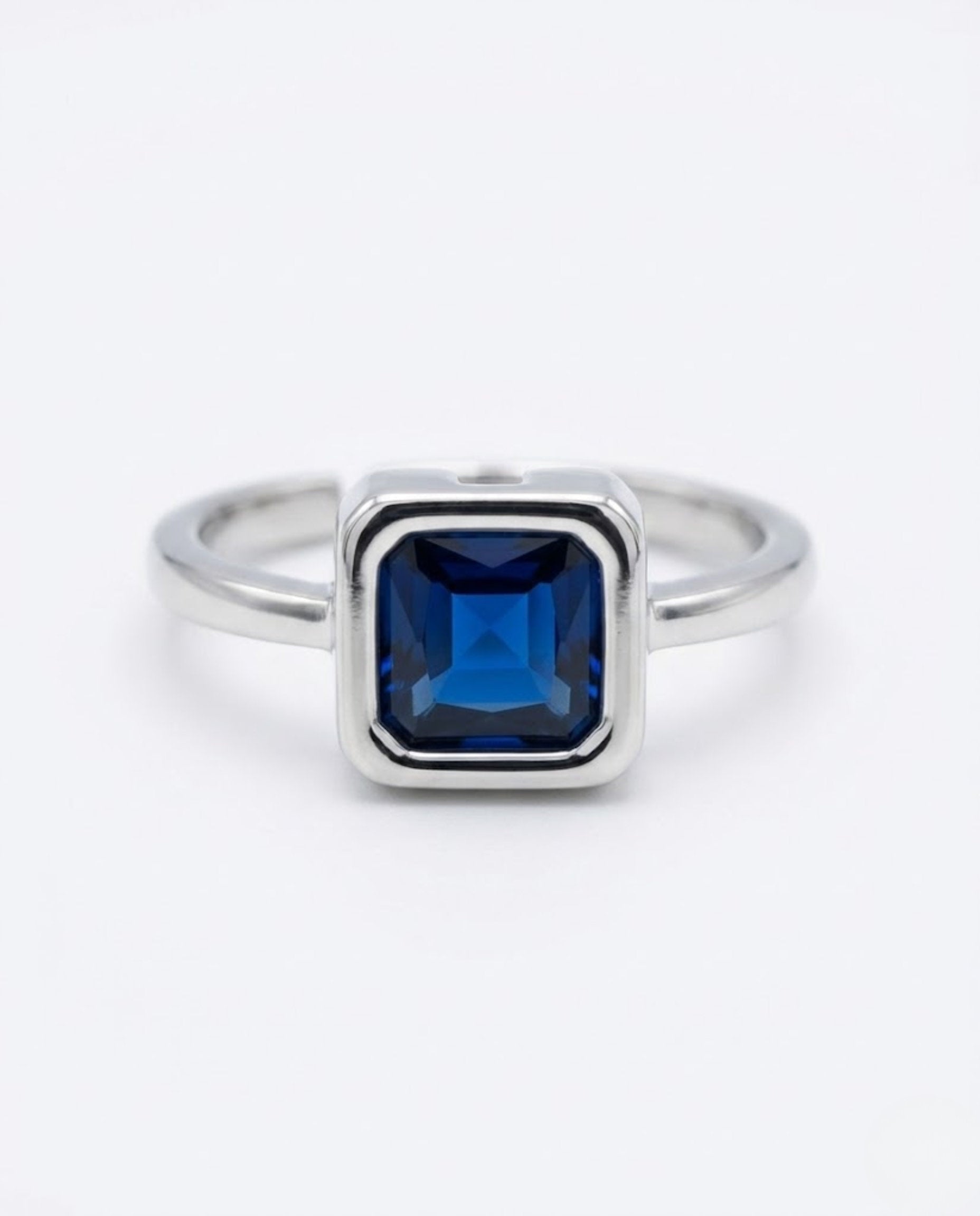Orneza Royal Blue Sapphire Square Solitaire Silver Ring