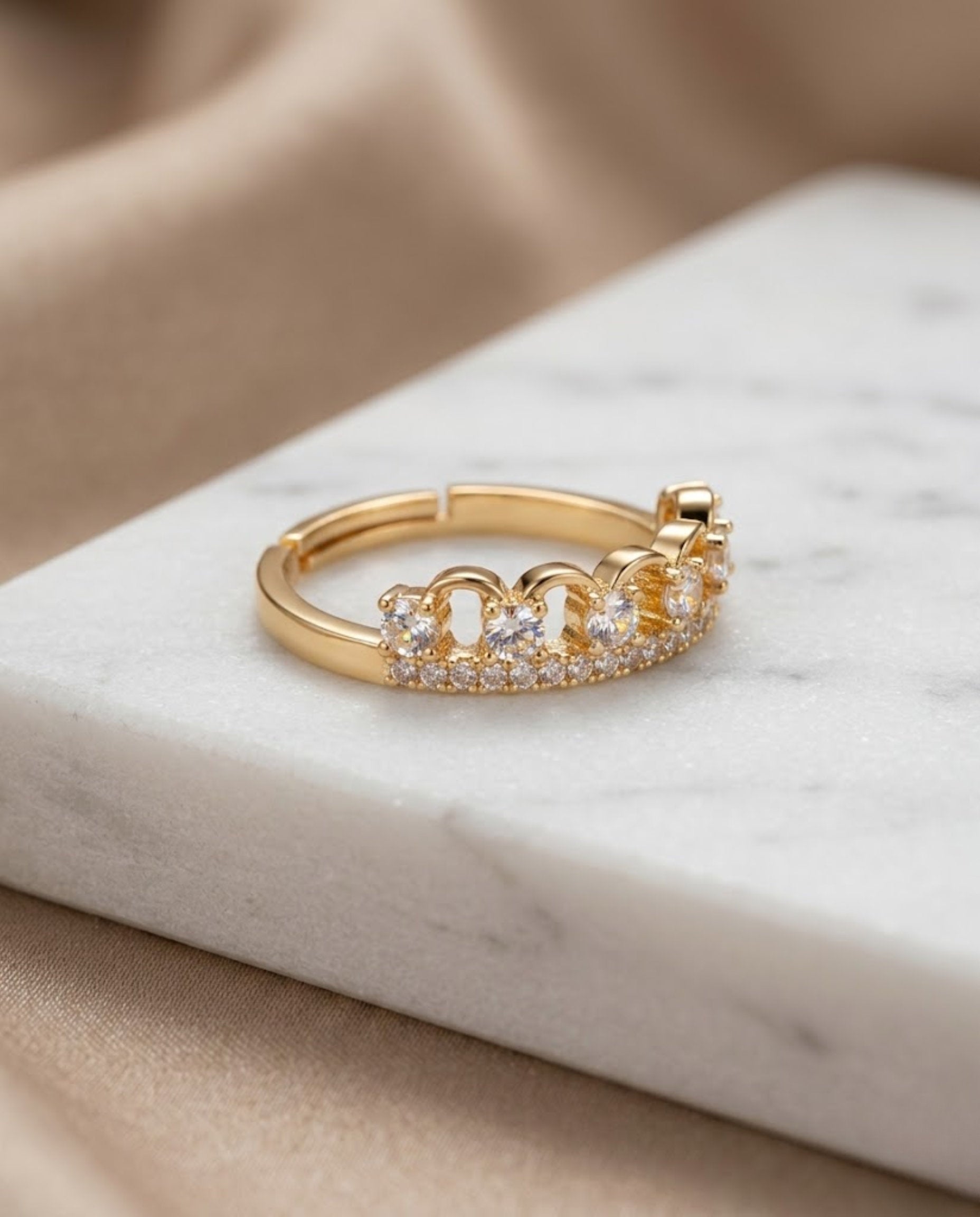Orneza Gold Tiara Crown Adjustable Crystal Ring