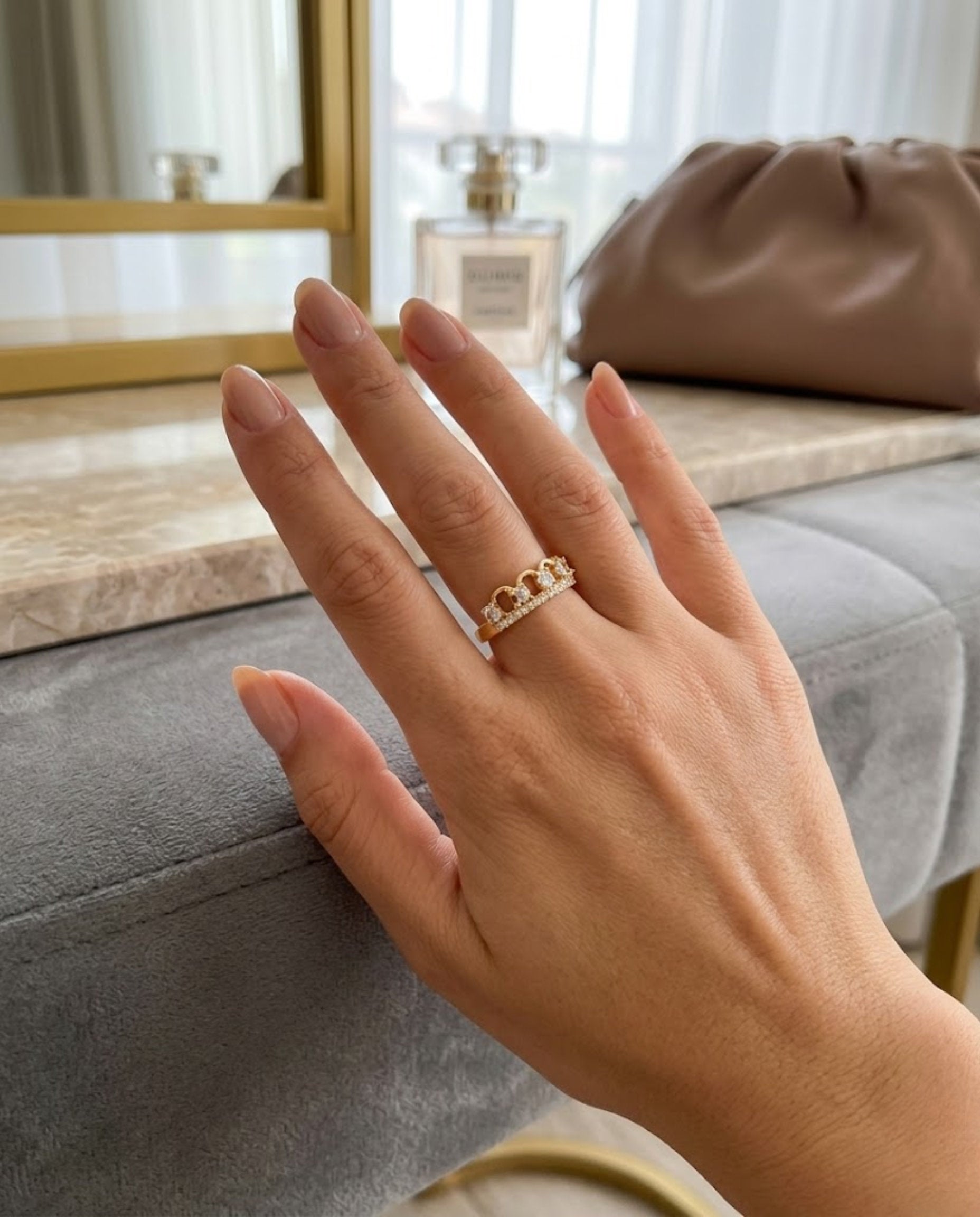 Orneza Gold Tiara Crown Adjustable Crystal Ring
