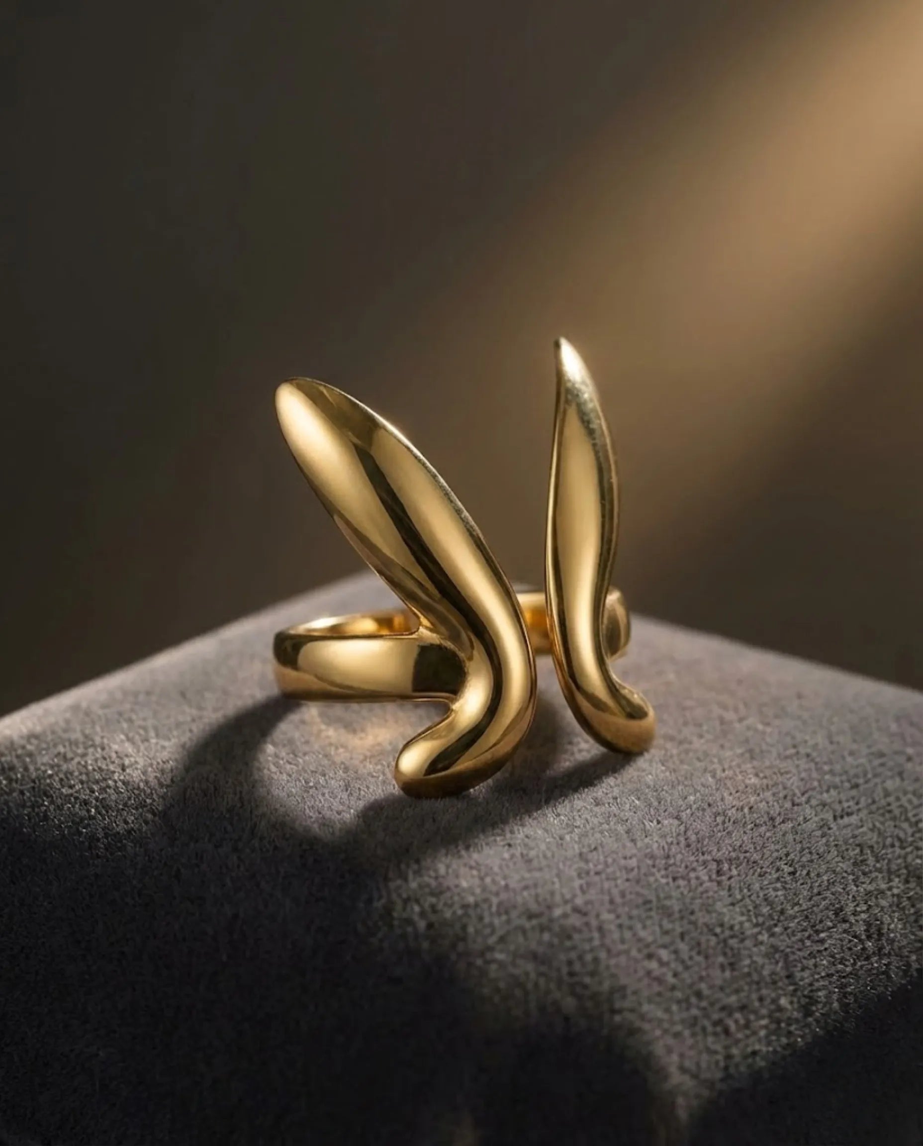 Orneza Aura Gold Abstract Wing Statement Ring