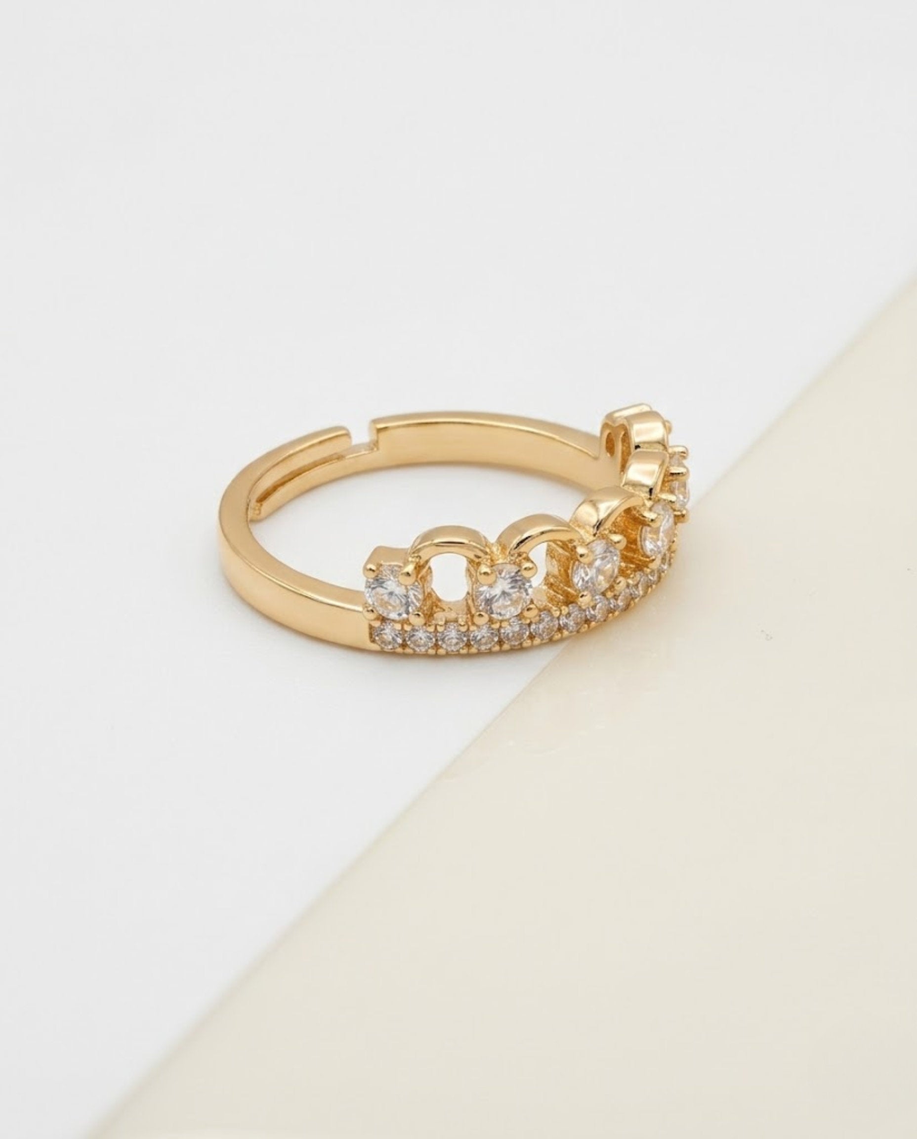 Orneza Gold Tiara Crown Adjustable Crystal Ring