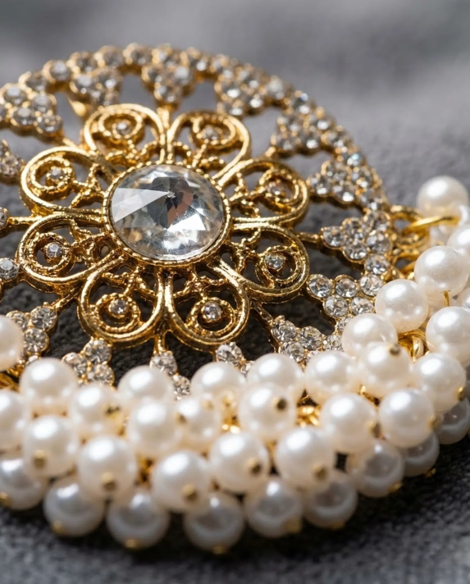 Orneza Pearl Encrusted Gold Chandbali Statement Earrings