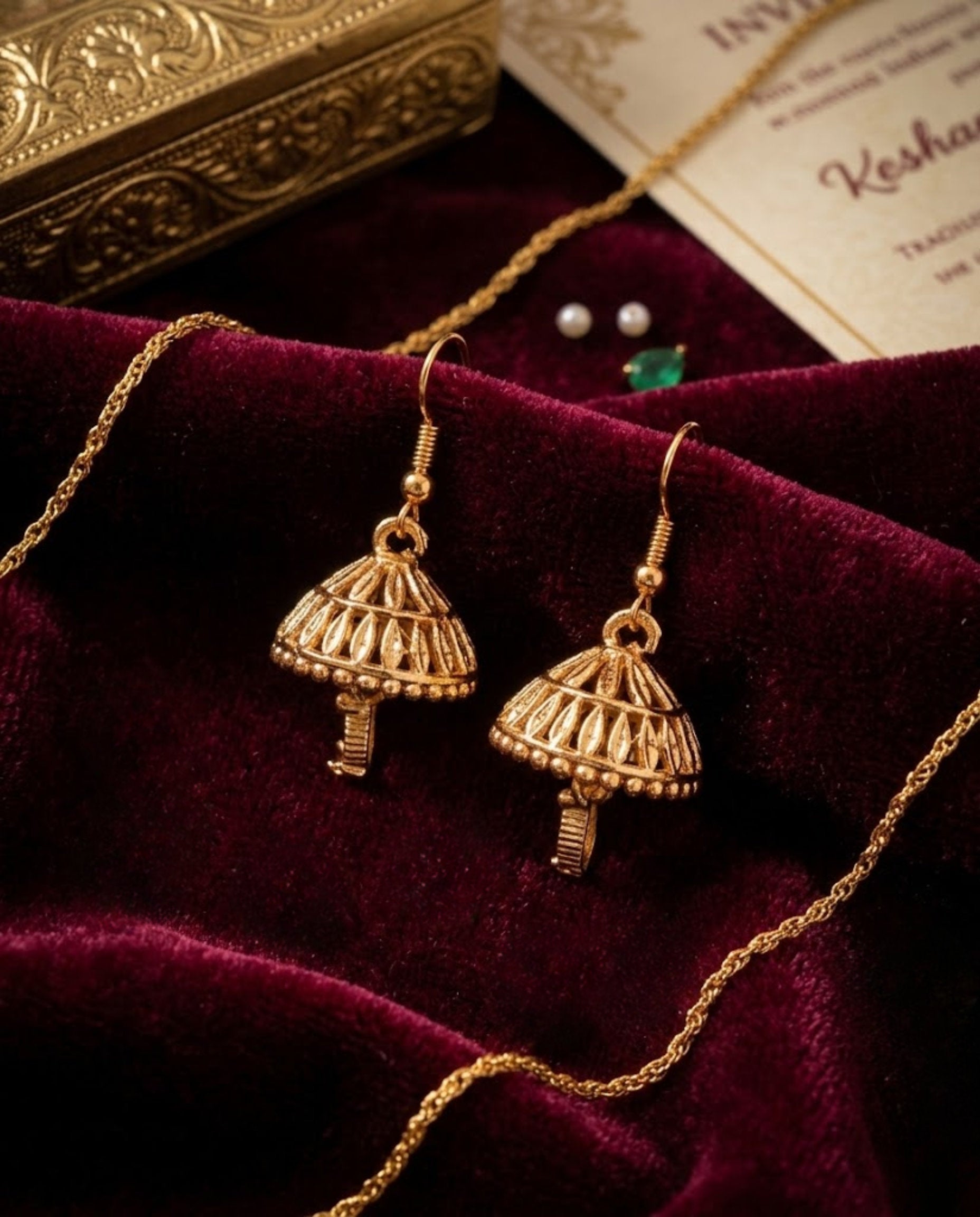 Orneza Gold Plated Jhumka Earrings with Zircon Drop