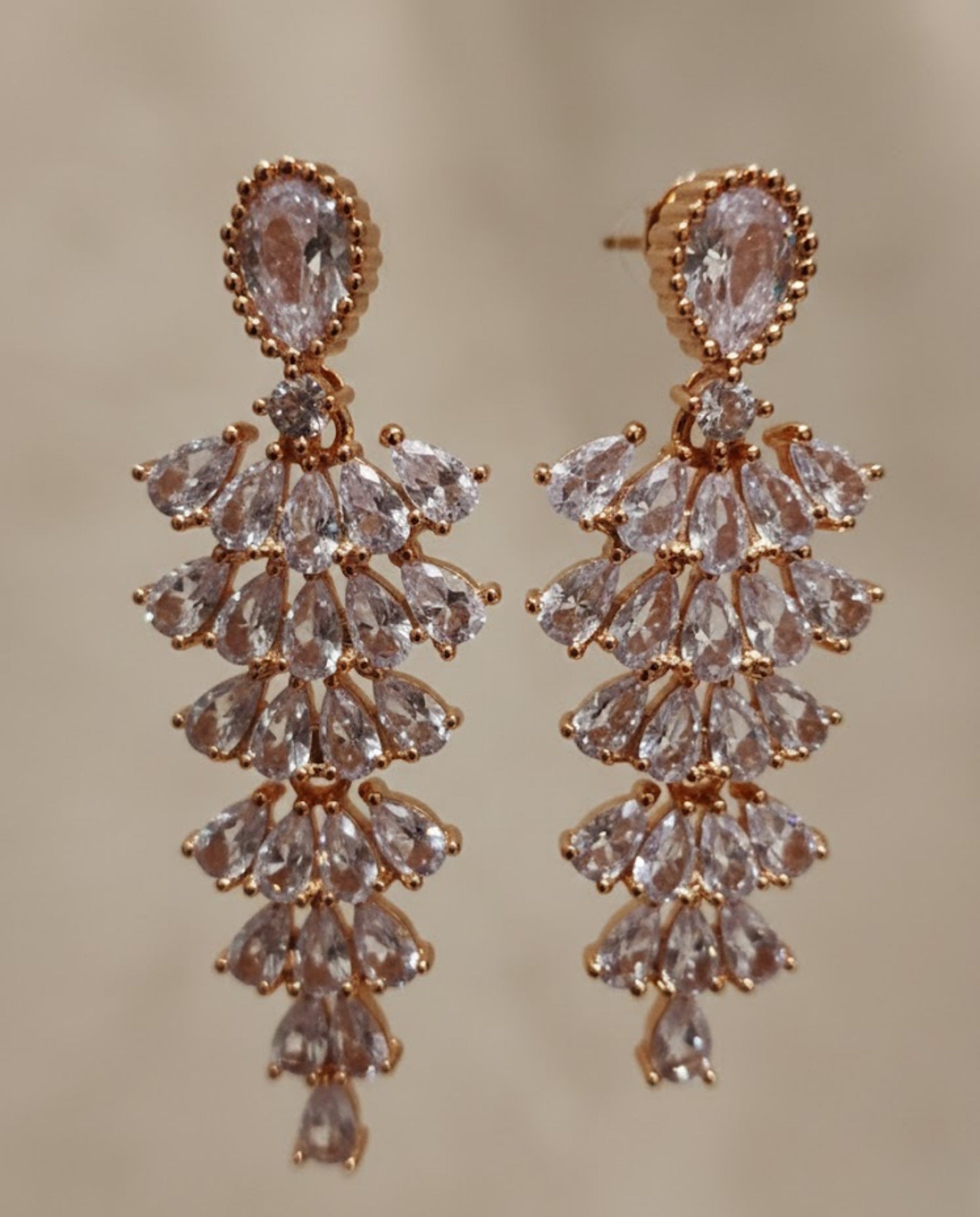 Orneza Rose Gold Majestic Pear Drop Chandelier Earrings