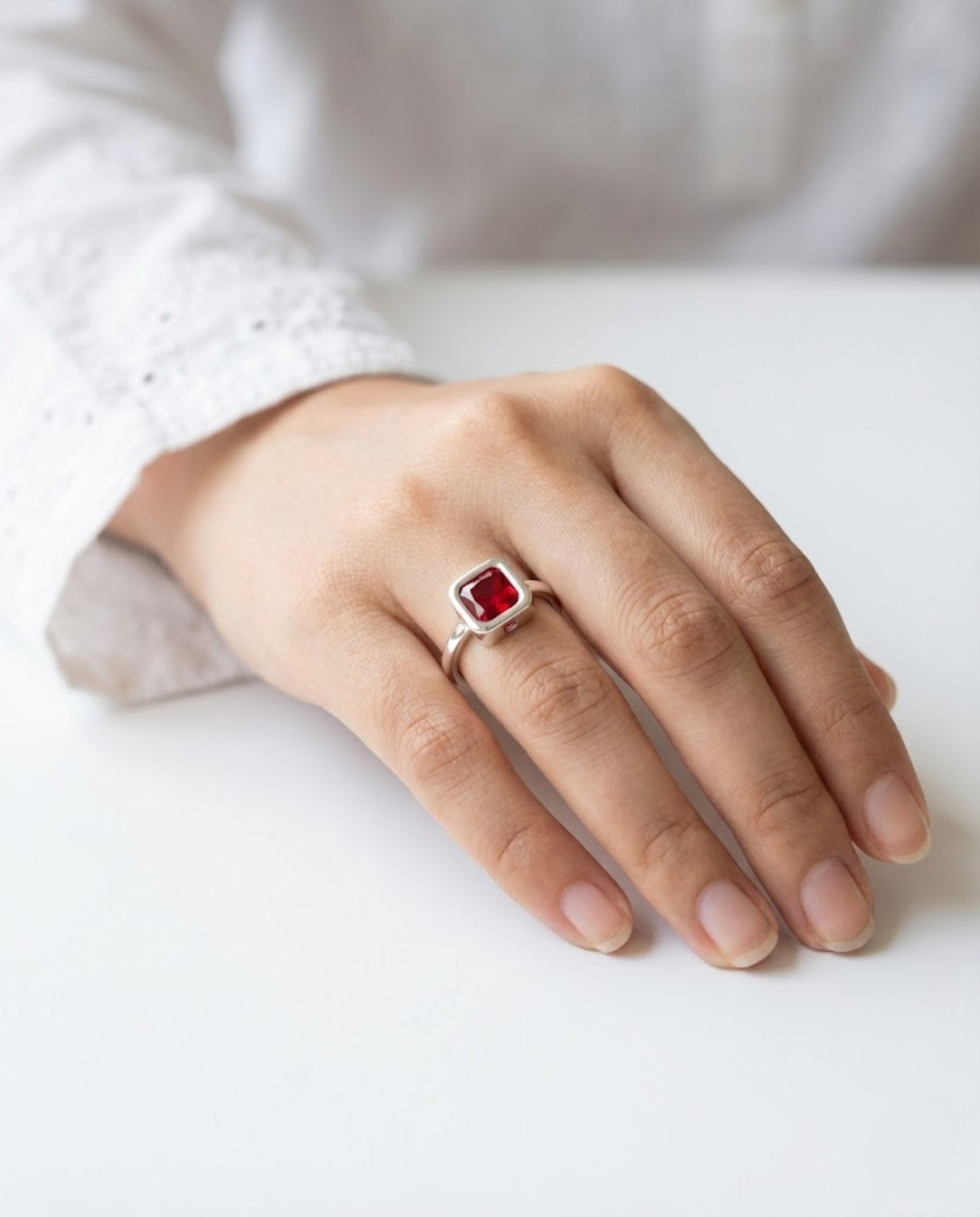 Orneza Geometric Square Solitaire Statement Ring