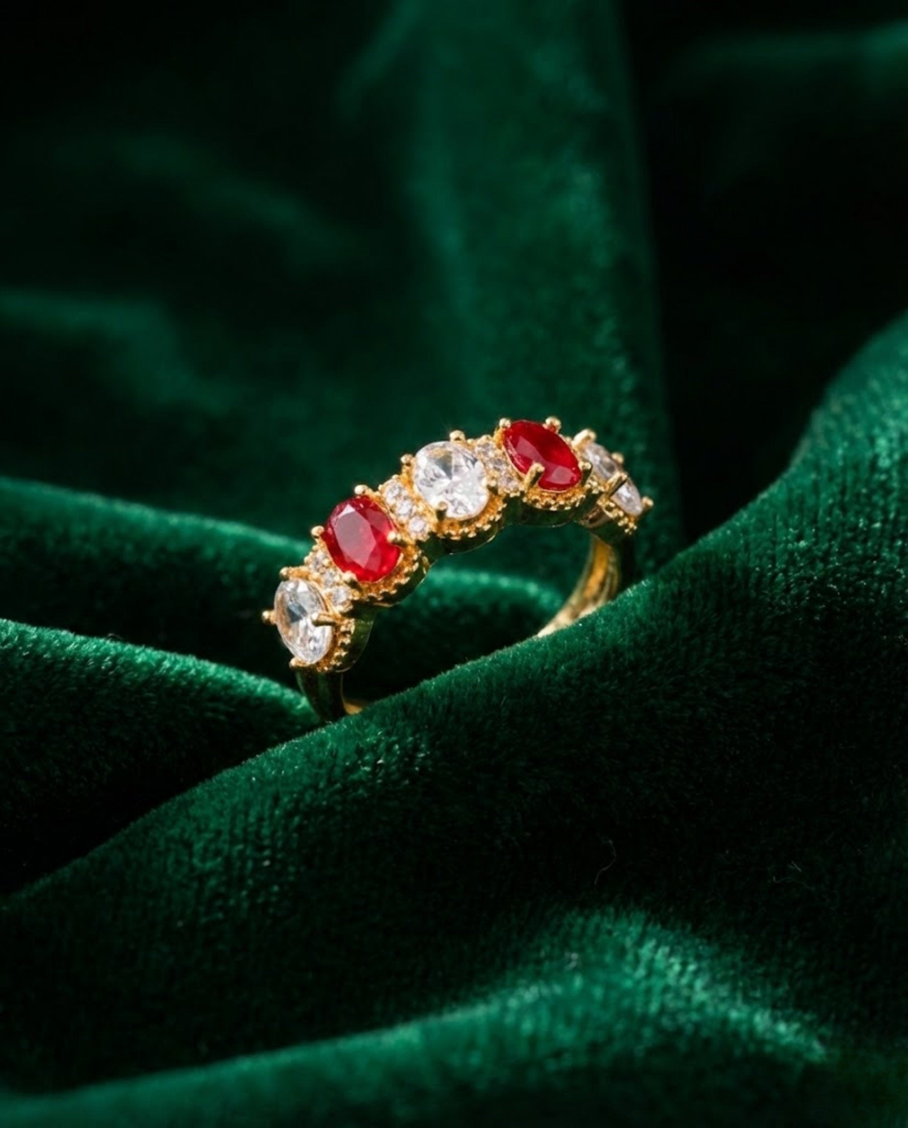 Orneza Ruby and Zirconia Gold Plated Adjustable Band Ring