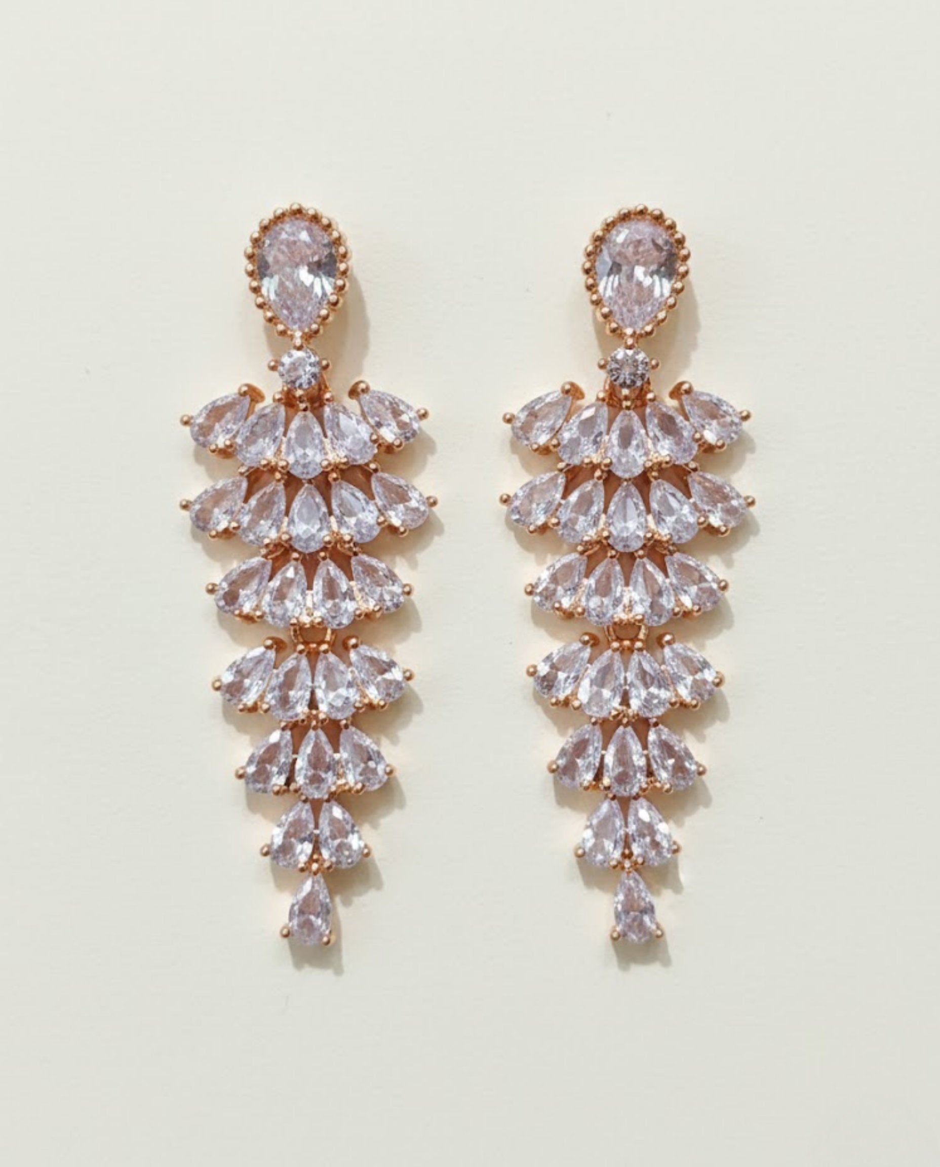 Orneza Rose Gold Majestic Pear Drop Chandelier Earrings