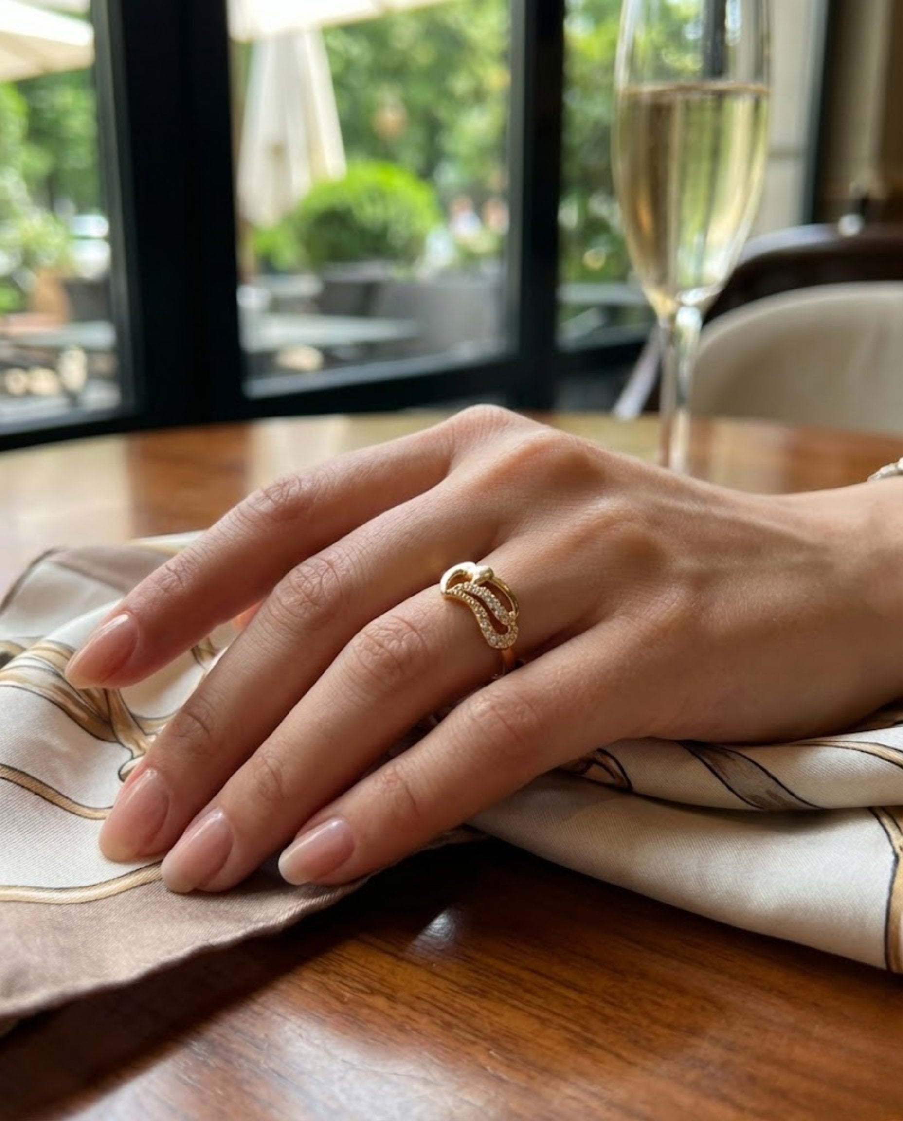 Orneza Gold Twin Heart Zirconia Statement Ring