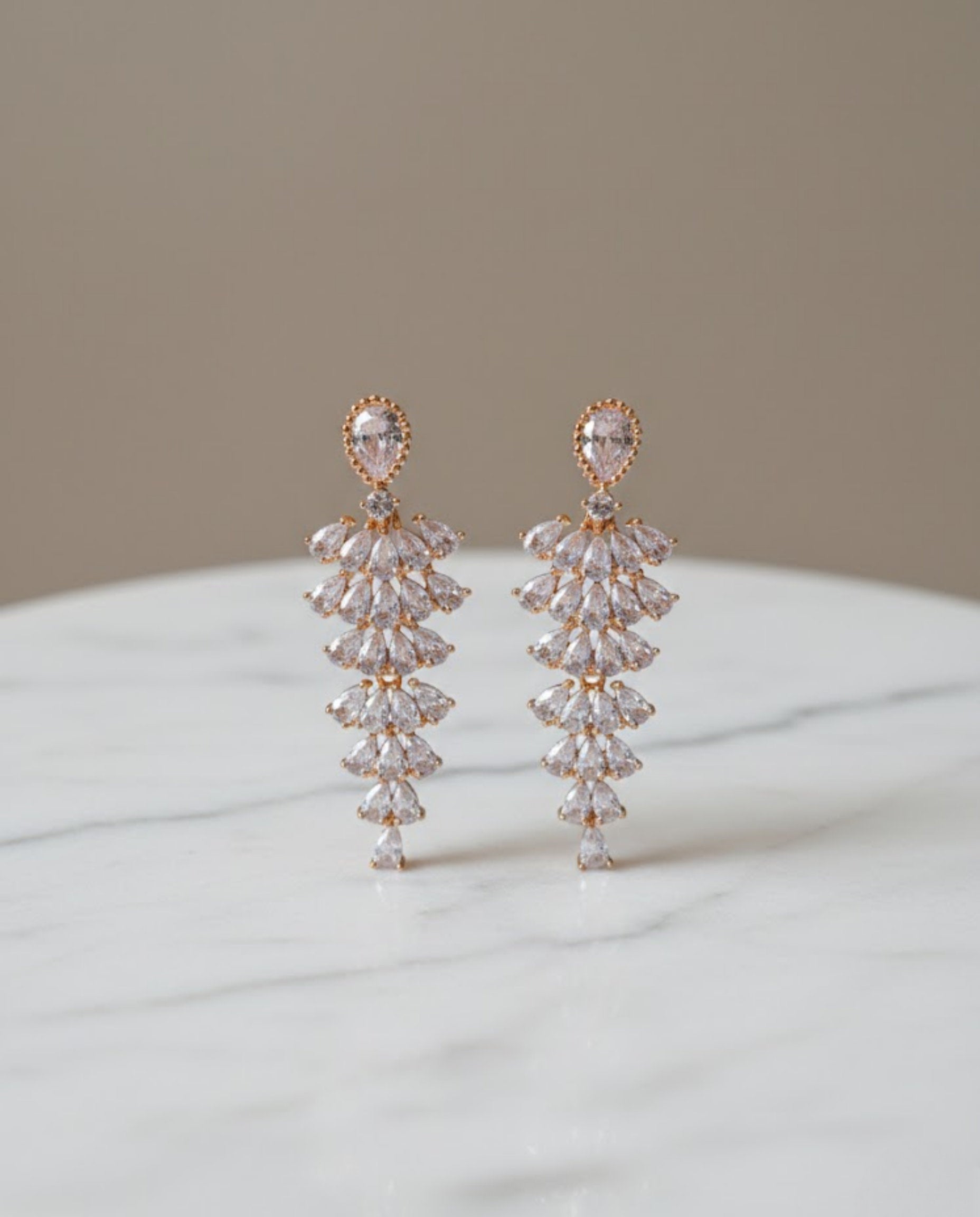 Orneza Rose Gold Majestic Pear Drop Chandelier Earrings