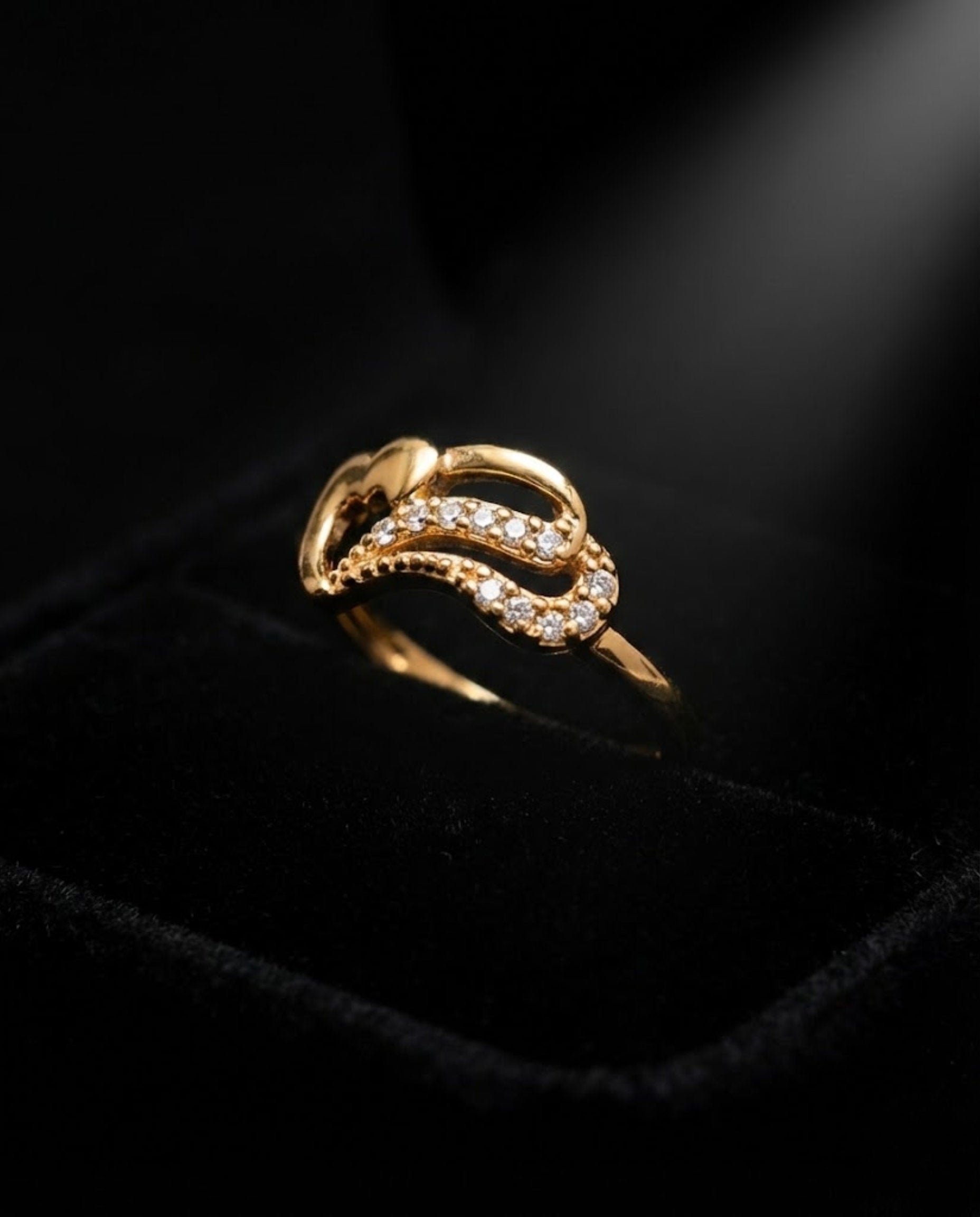 Orneza Gold Twin Heart Zirconia Statement Ring