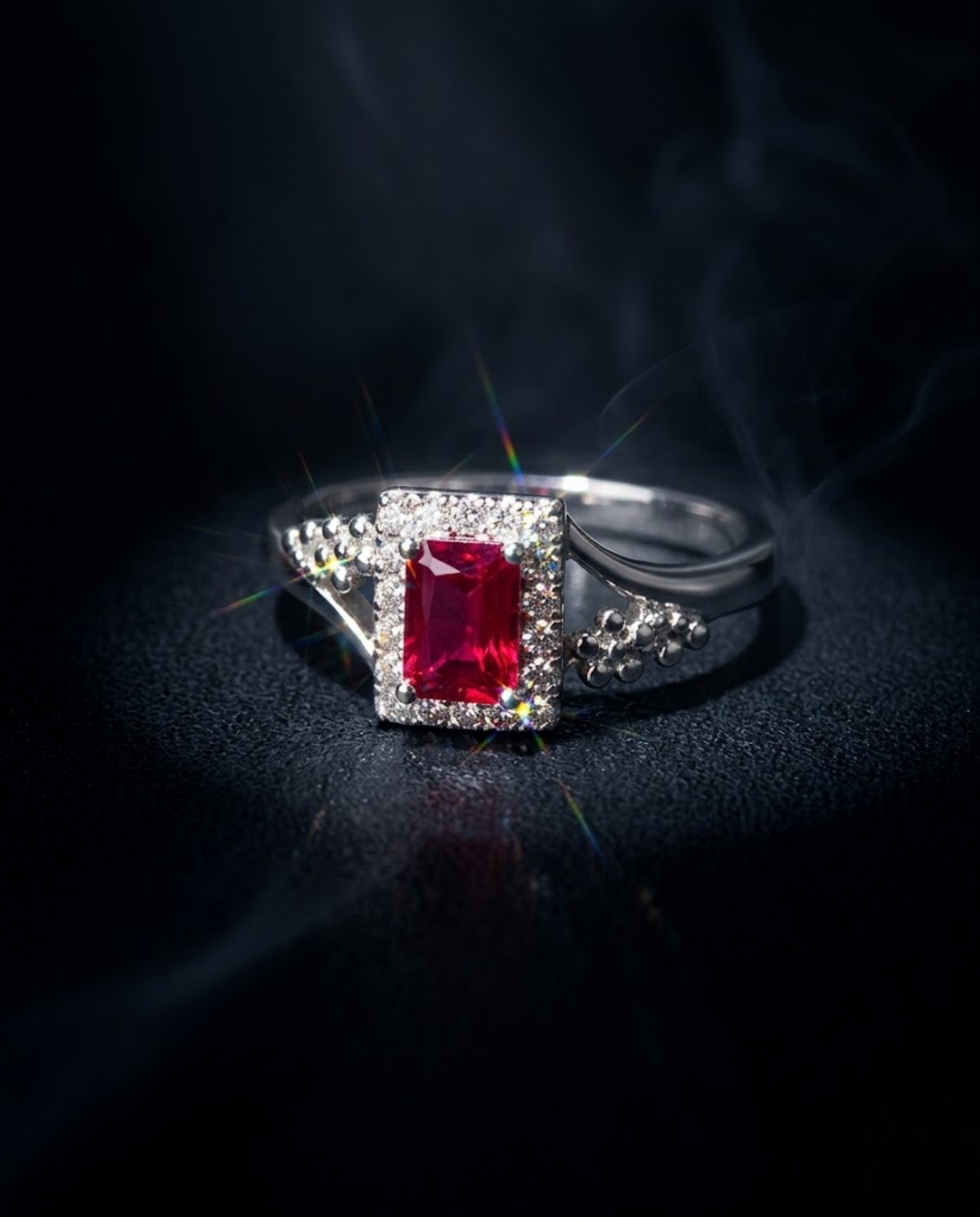 Orneza Ruby Red Zirconia Silver Halo Statement Ring
