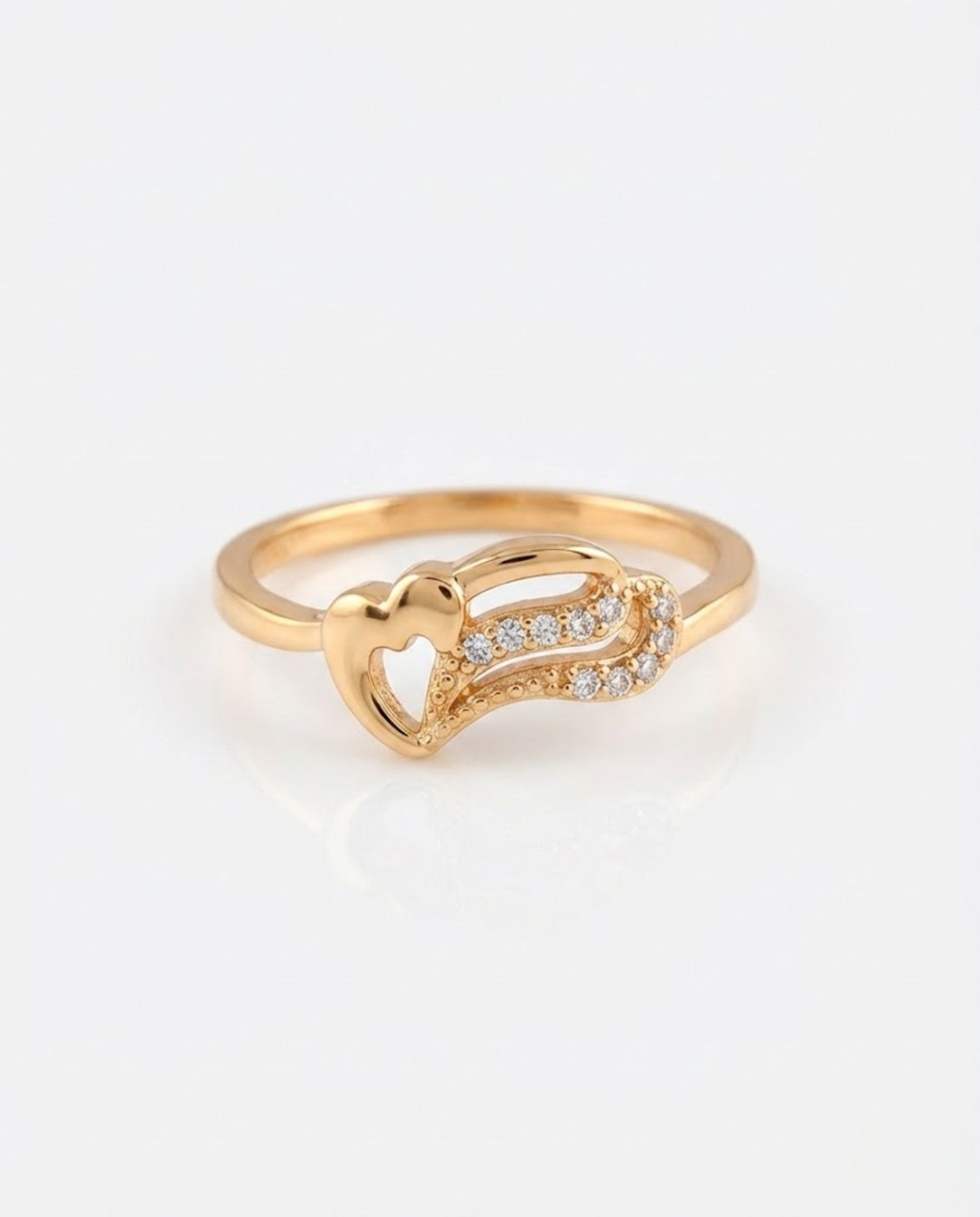 Orneza Gold Twin Heart Zirconia Statement Ring