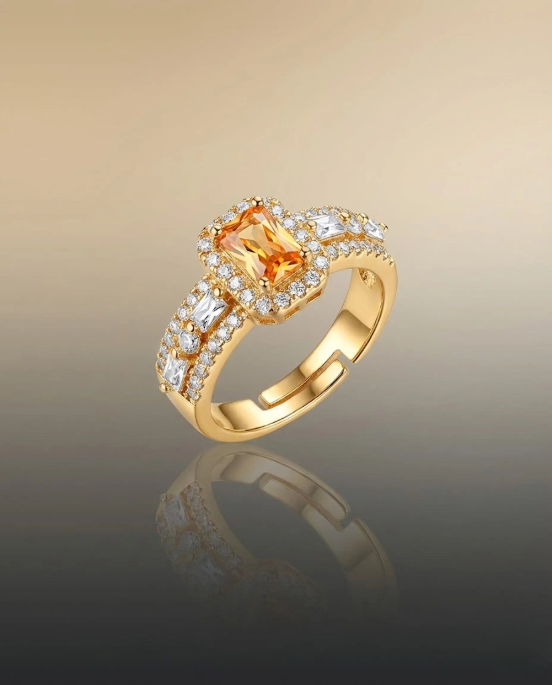 Orneza Citrine Glow Emerald Cut Gold Statement Ring