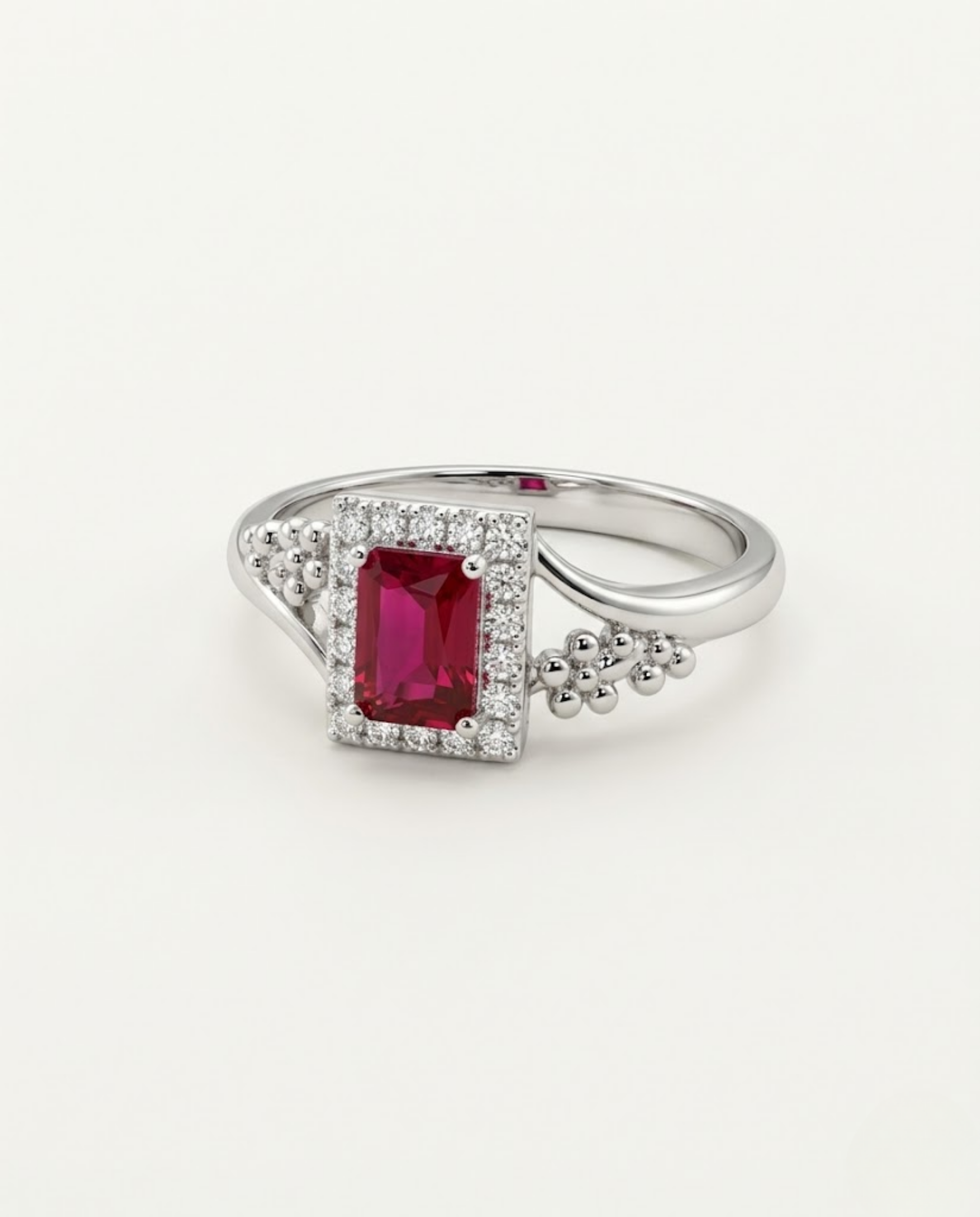 Orneza Ruby Red Zirconia Silver Halo Statement Ring