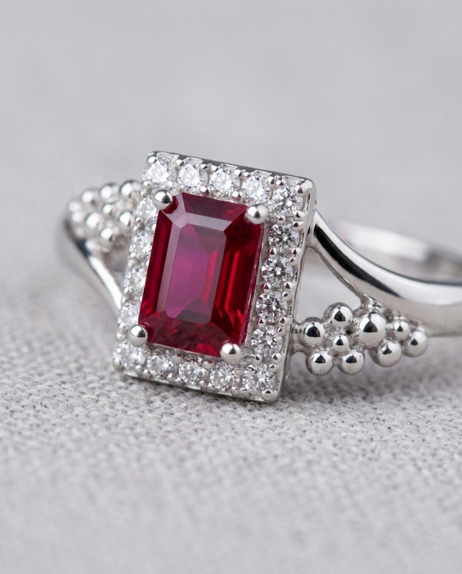 Orneza Ruby Red Zirconia Silver Halo Statement Ring