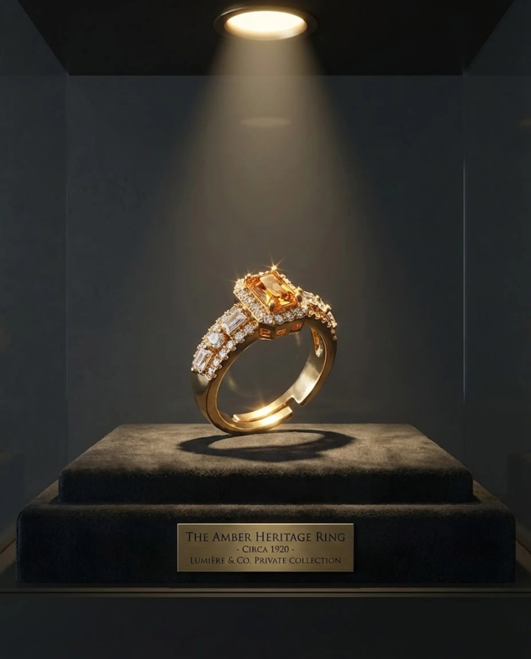 Orneza Citrine Glow Emerald Cut Gold Statement Ring
