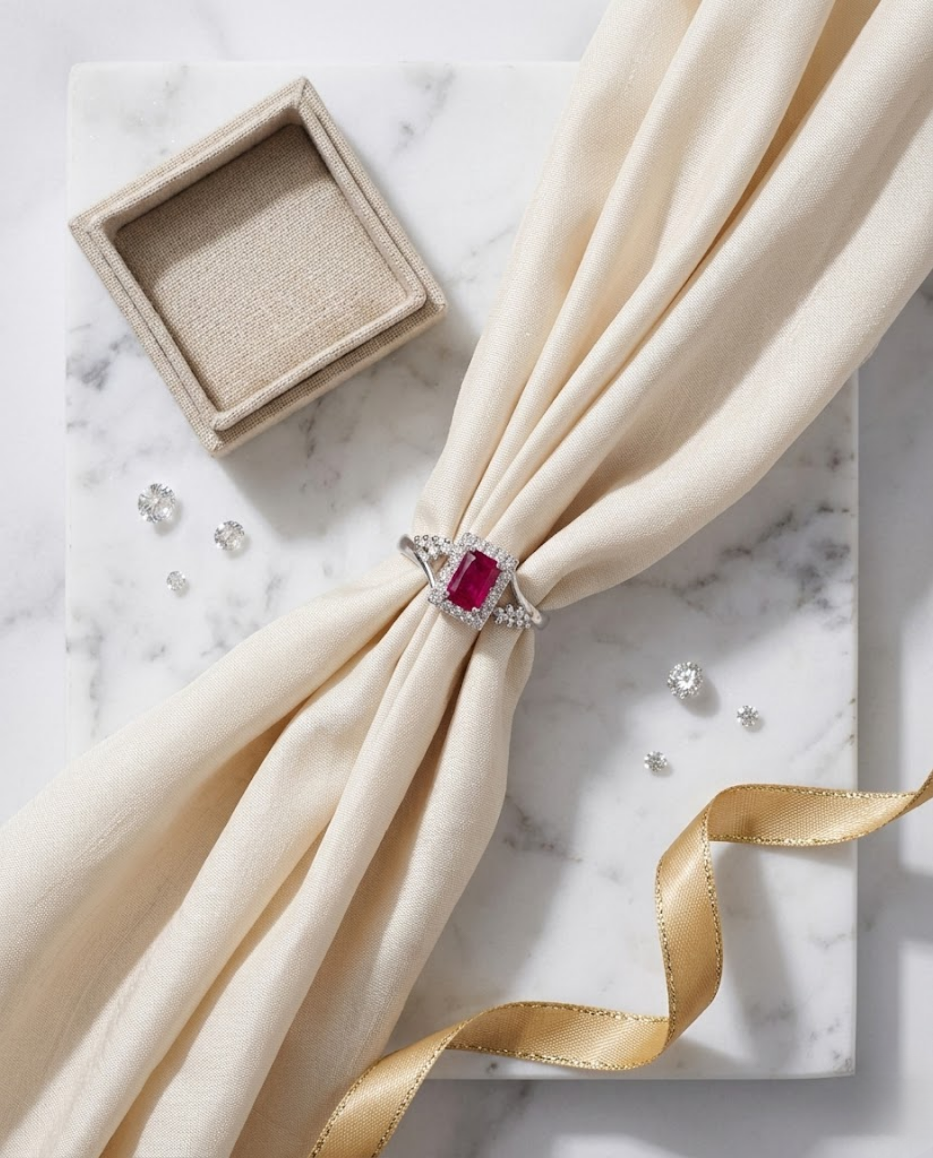 Orneza Ruby Red Zirconia Silver Halo Statement Ring