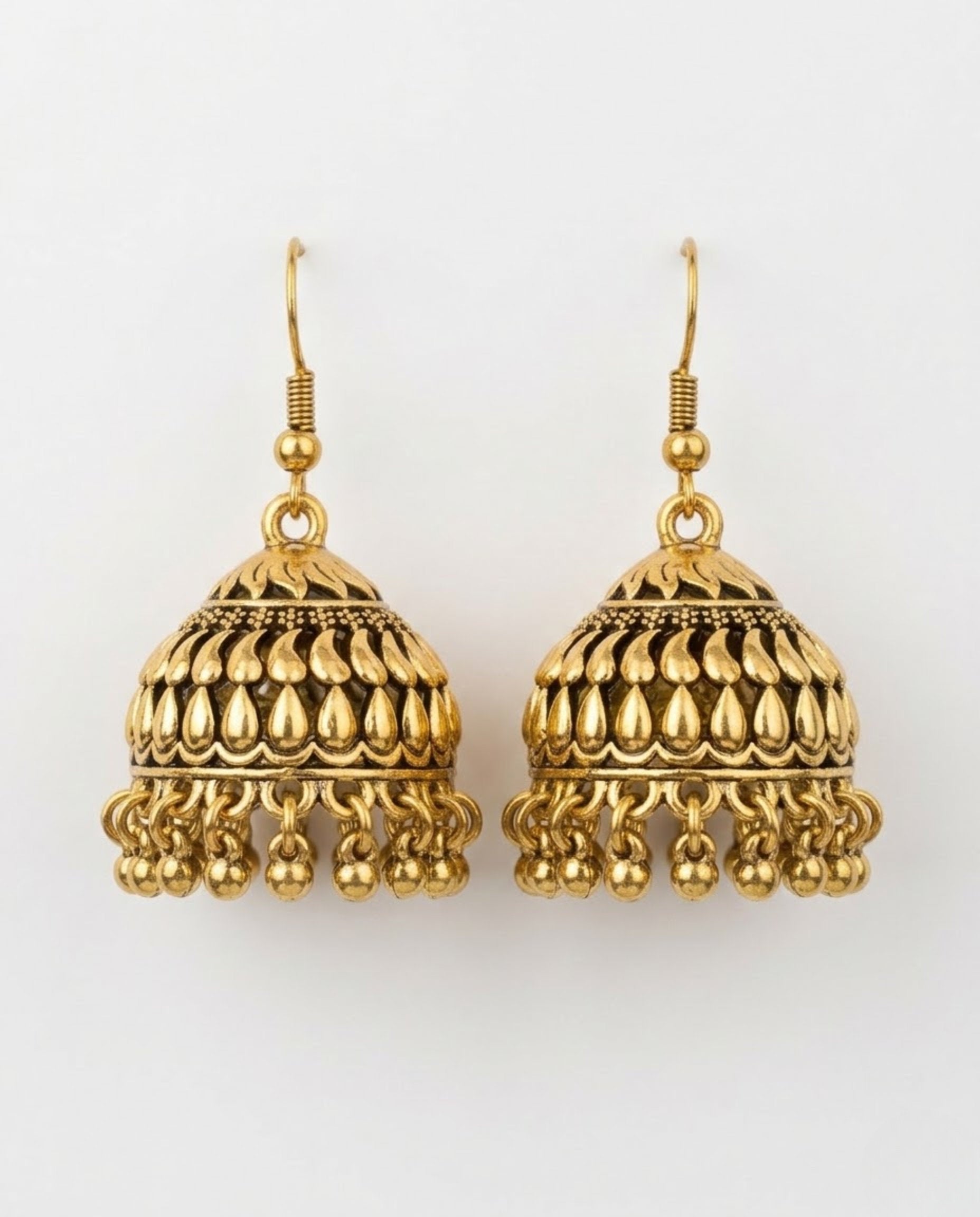 Orneza Antique Gold Textured Jhumka Earrings