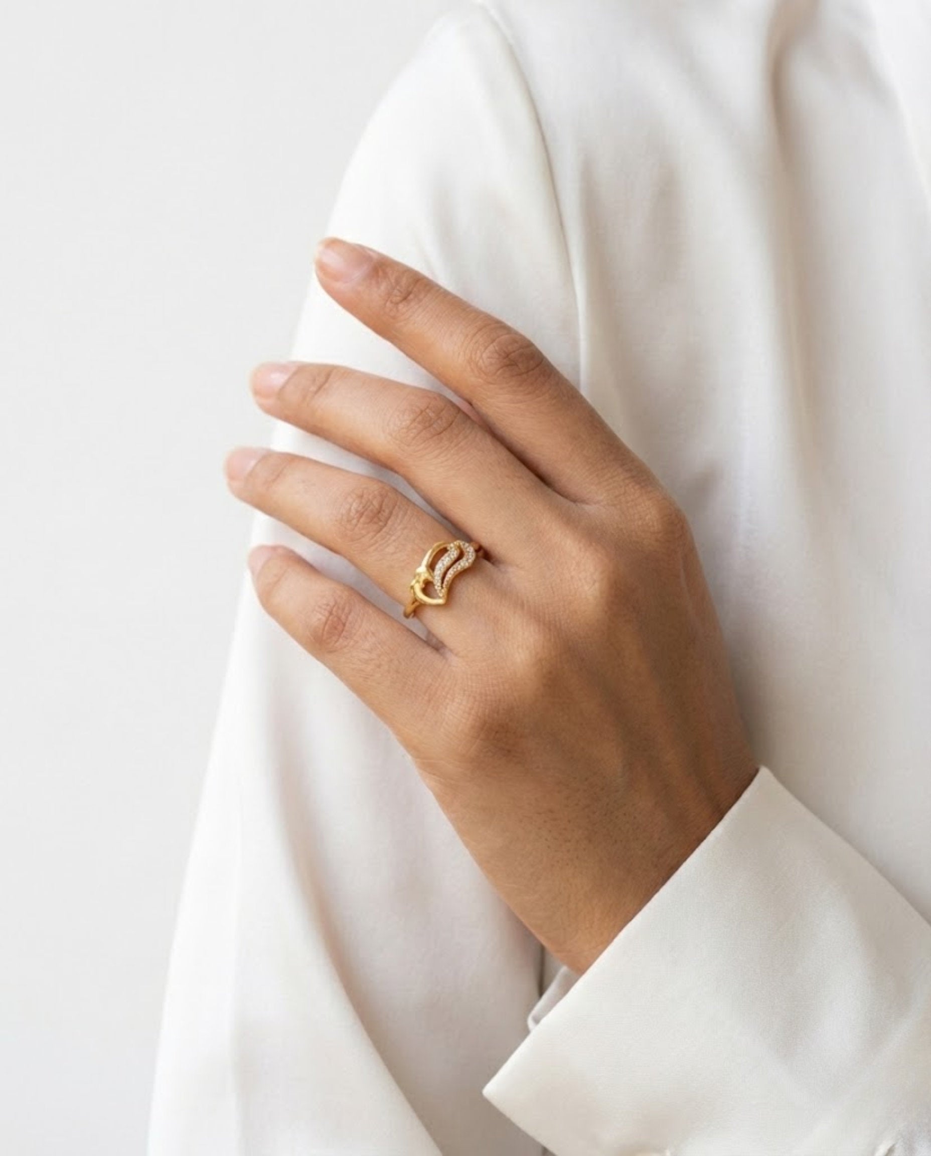 Orneza Gold Twin Heart Zirconia Statement Ring