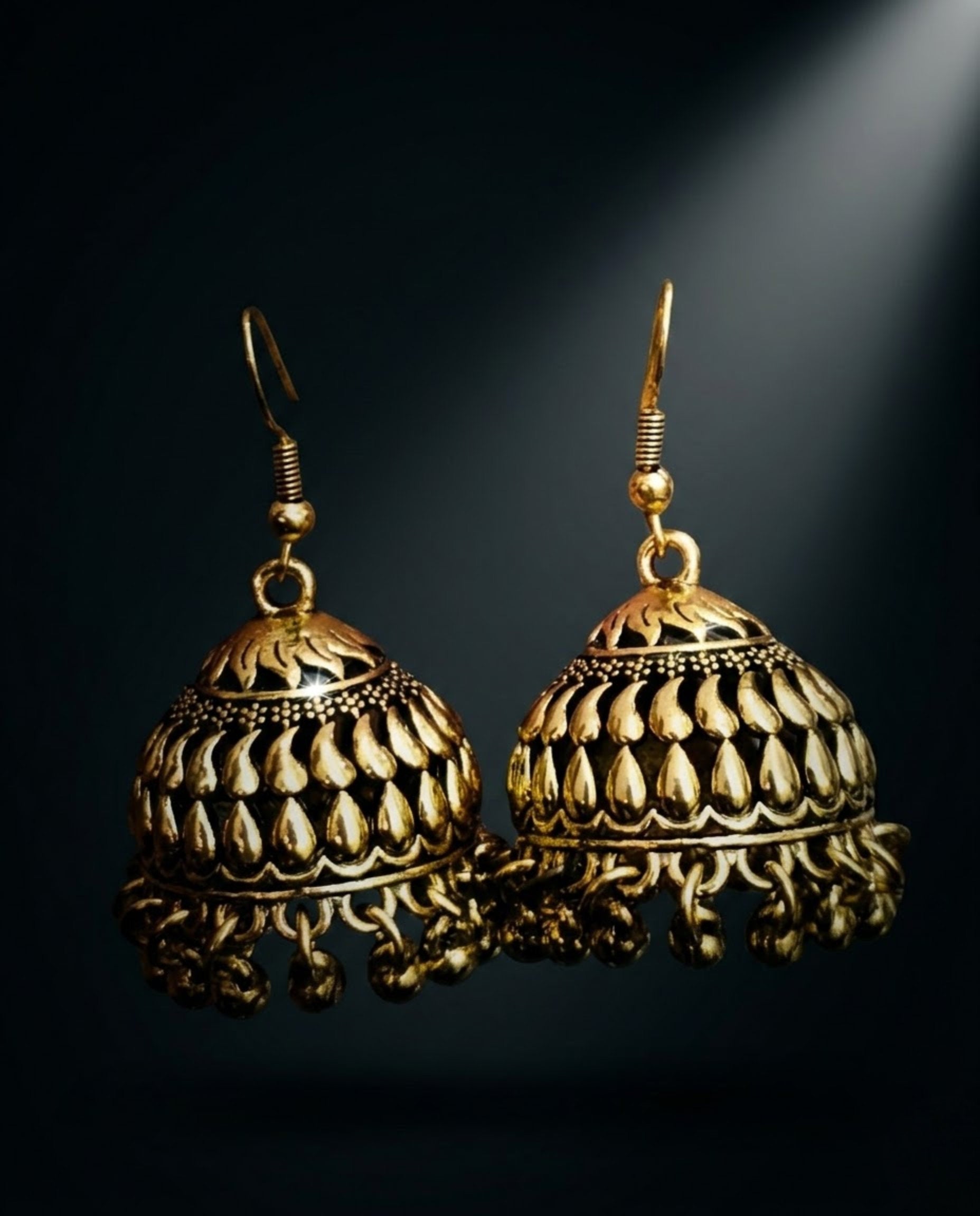 Orneza Antique Gold Textured Jhumka Earrings