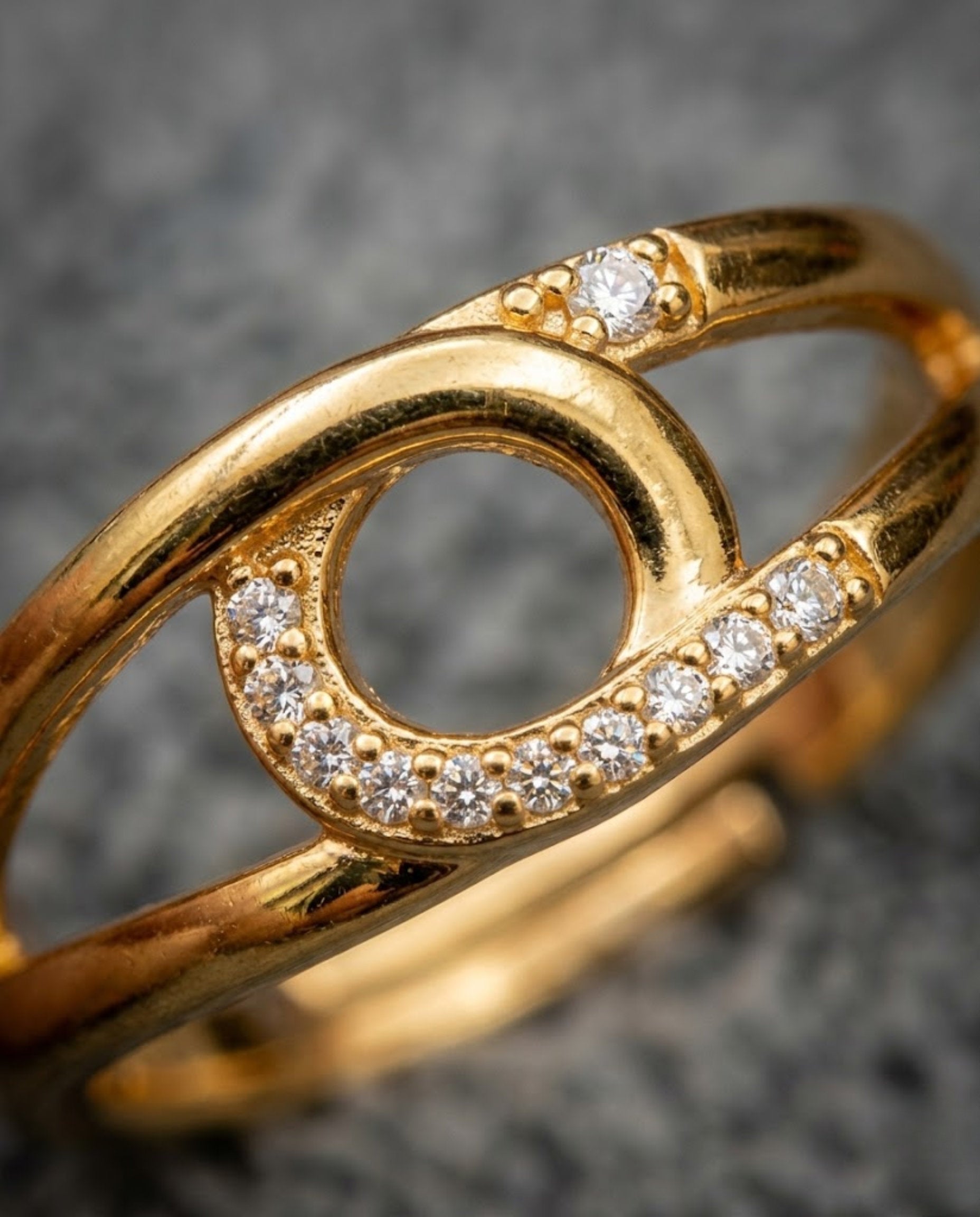 Orneza Gold Interlocking Circle Adjustable Crystal Ring