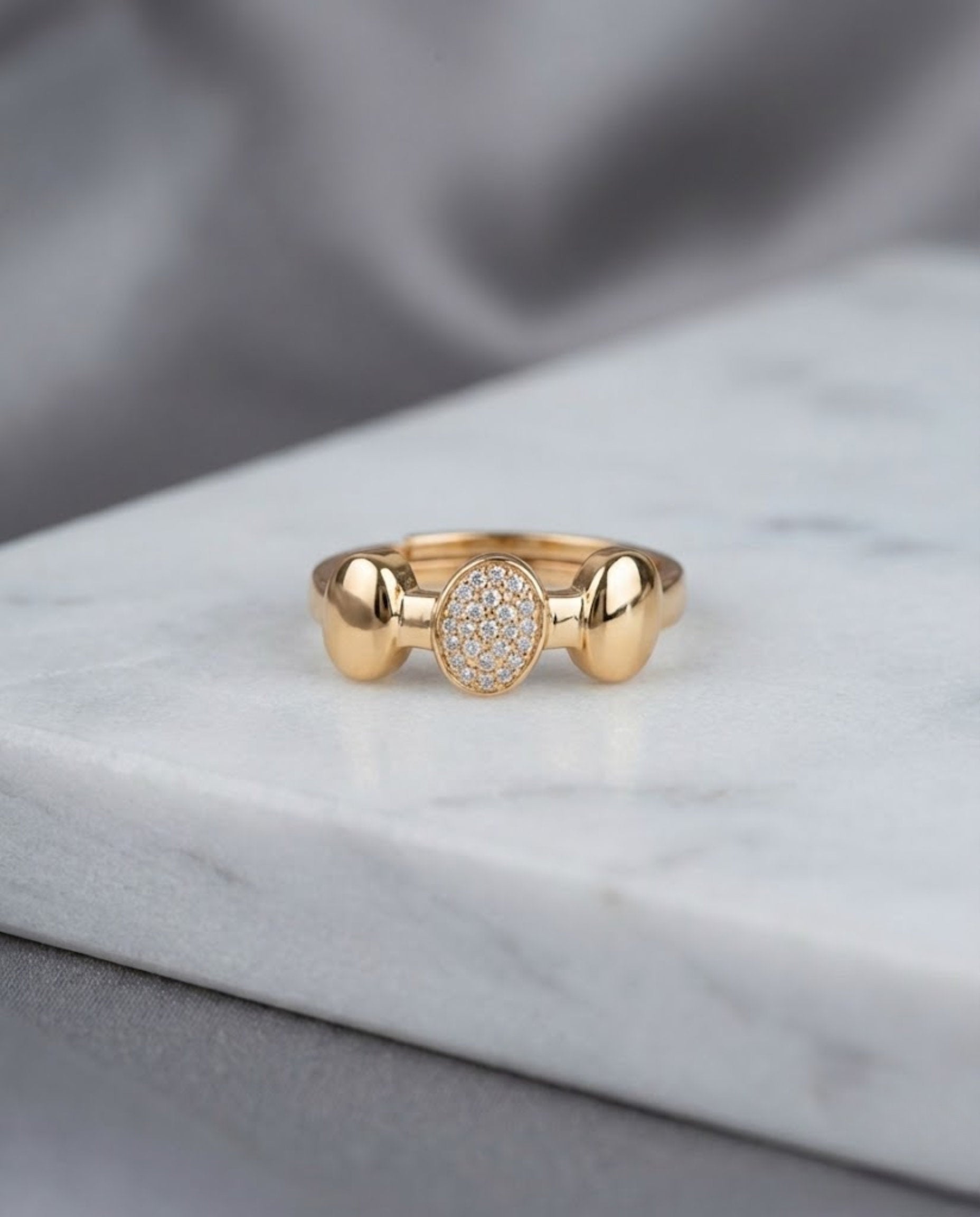 Orneza Gold Medallion Pave Zirconia Statement Ring
