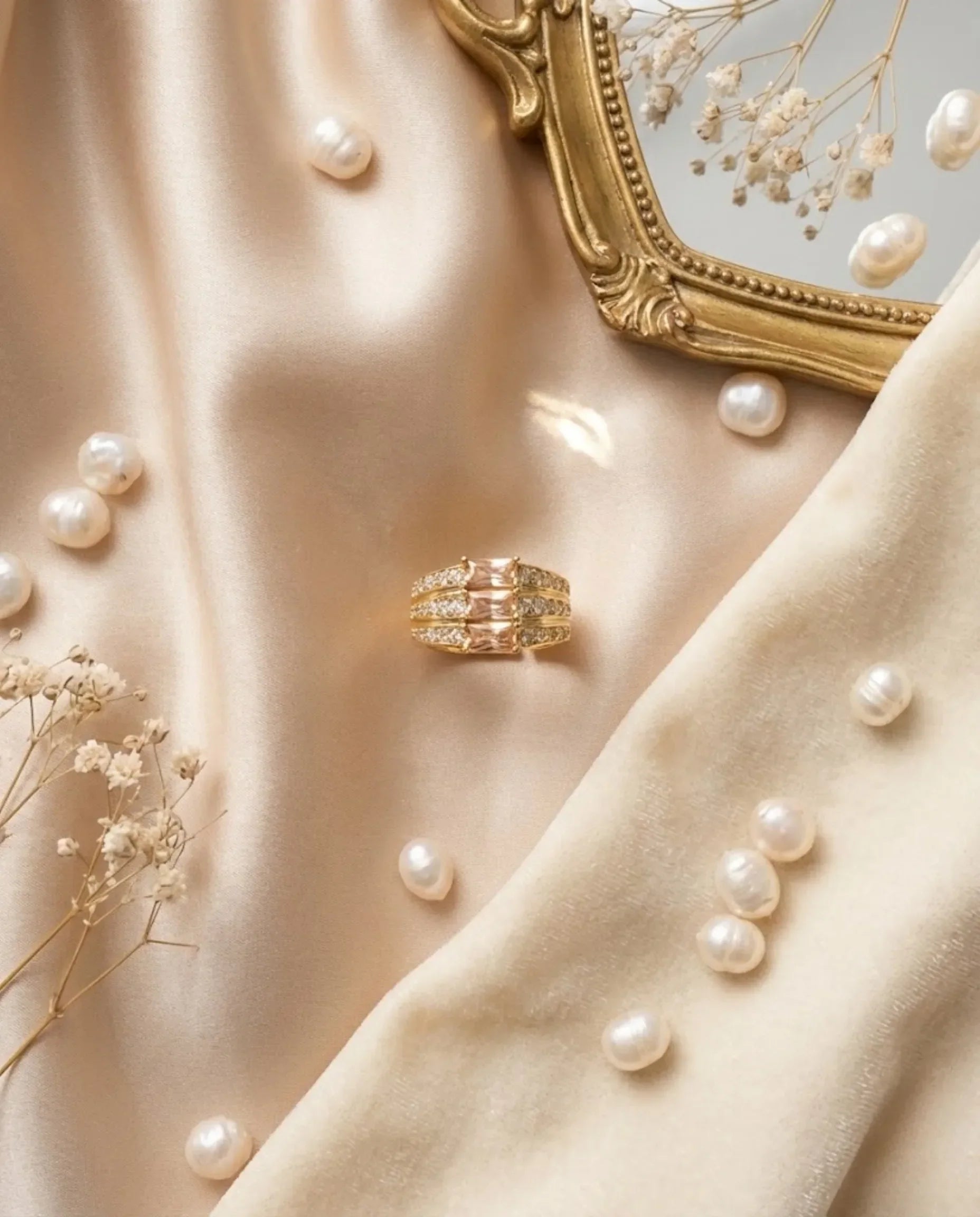 Orneza Honey Topaz Triple Tier Gold Statement Ring