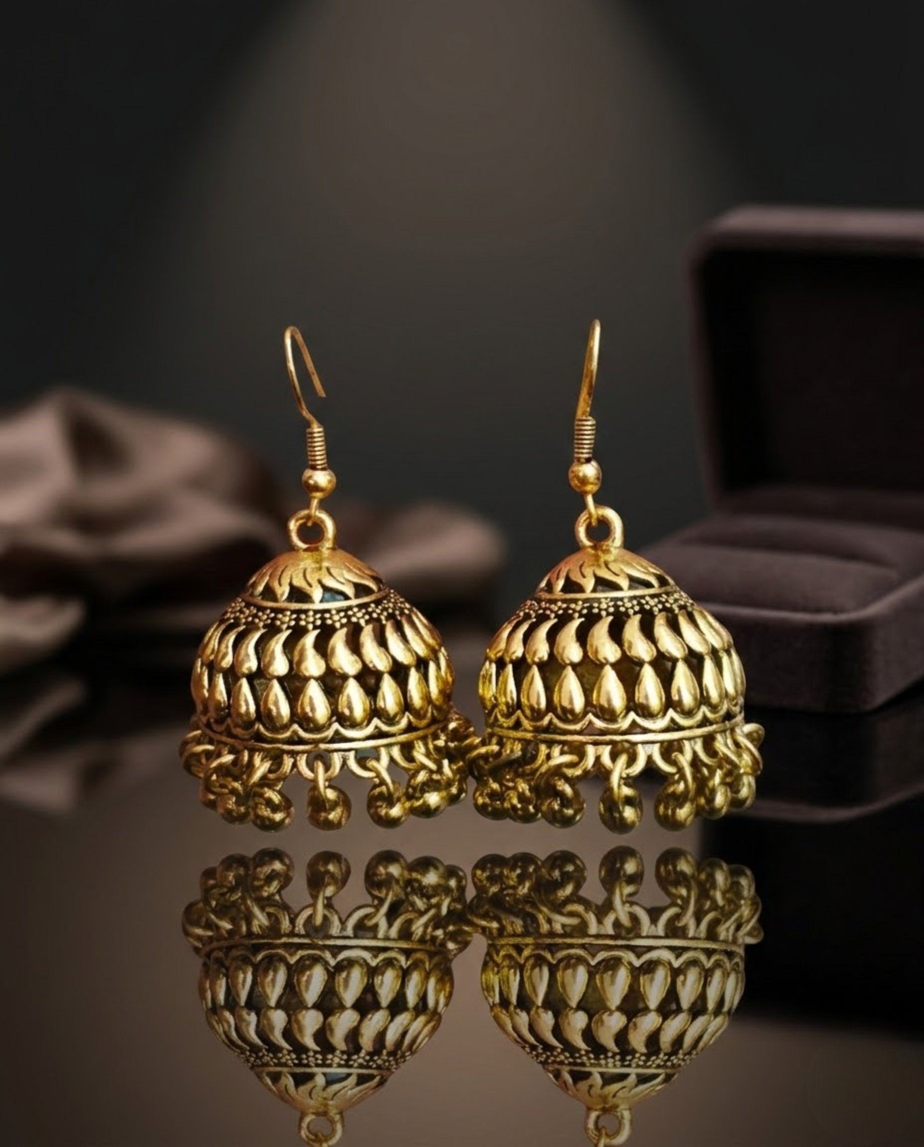 Orneza Antique Gold Textured Jhumka Earrings