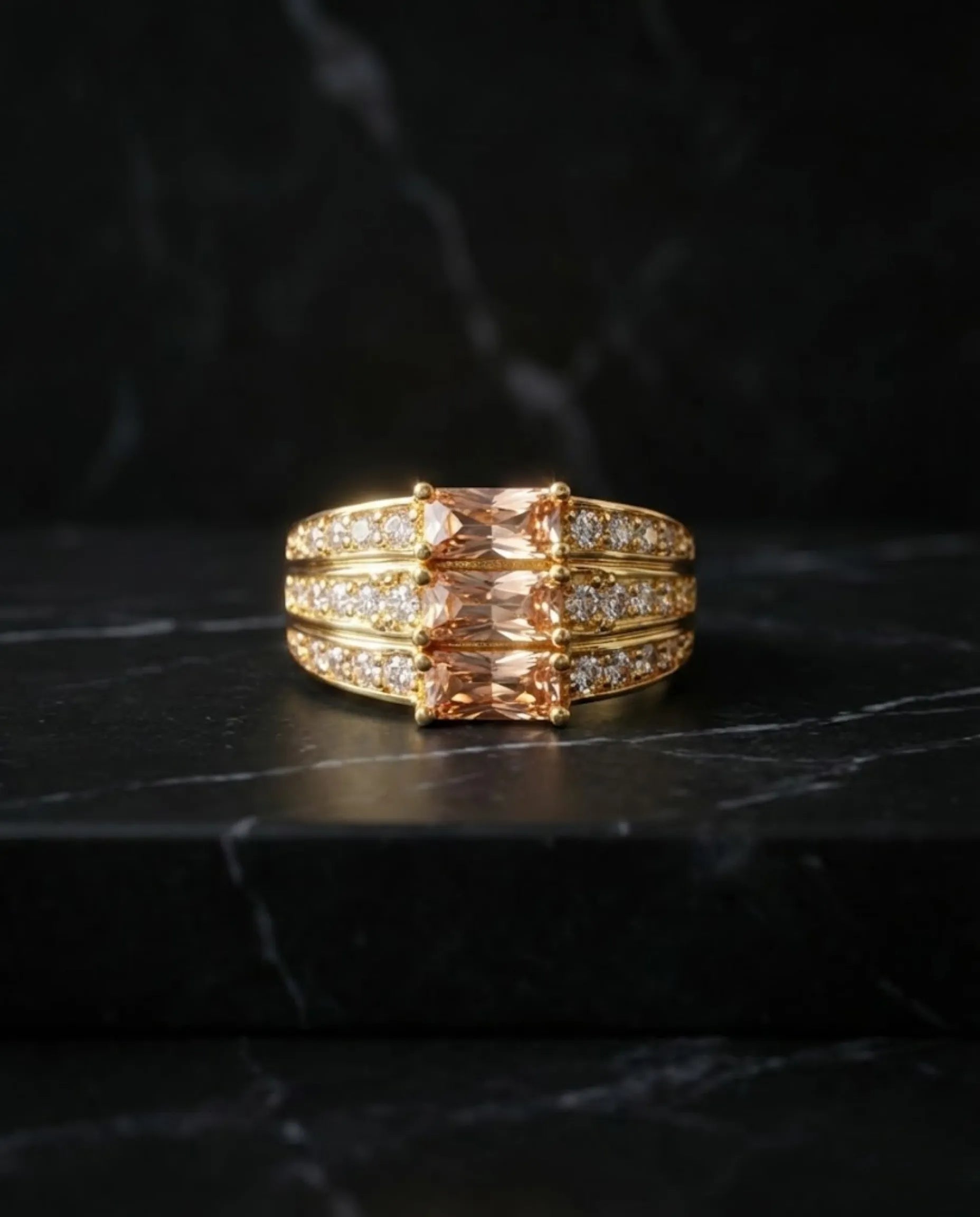 Orneza Honey Topaz Triple Tier Gold Statement Ring