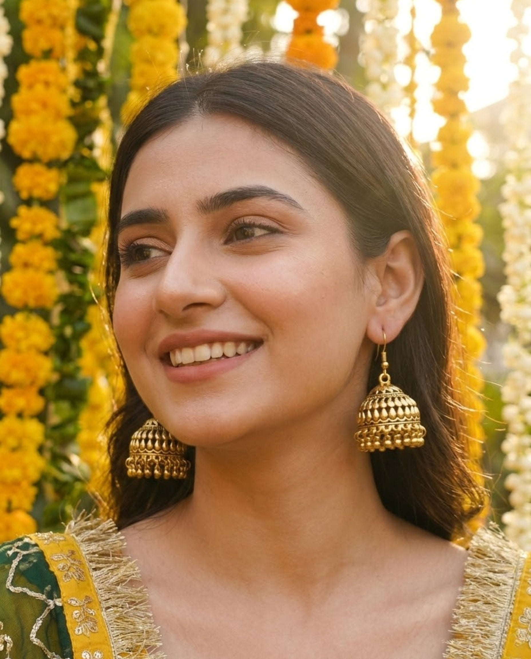Orneza Antique Gold Textured Jhumka Earrings