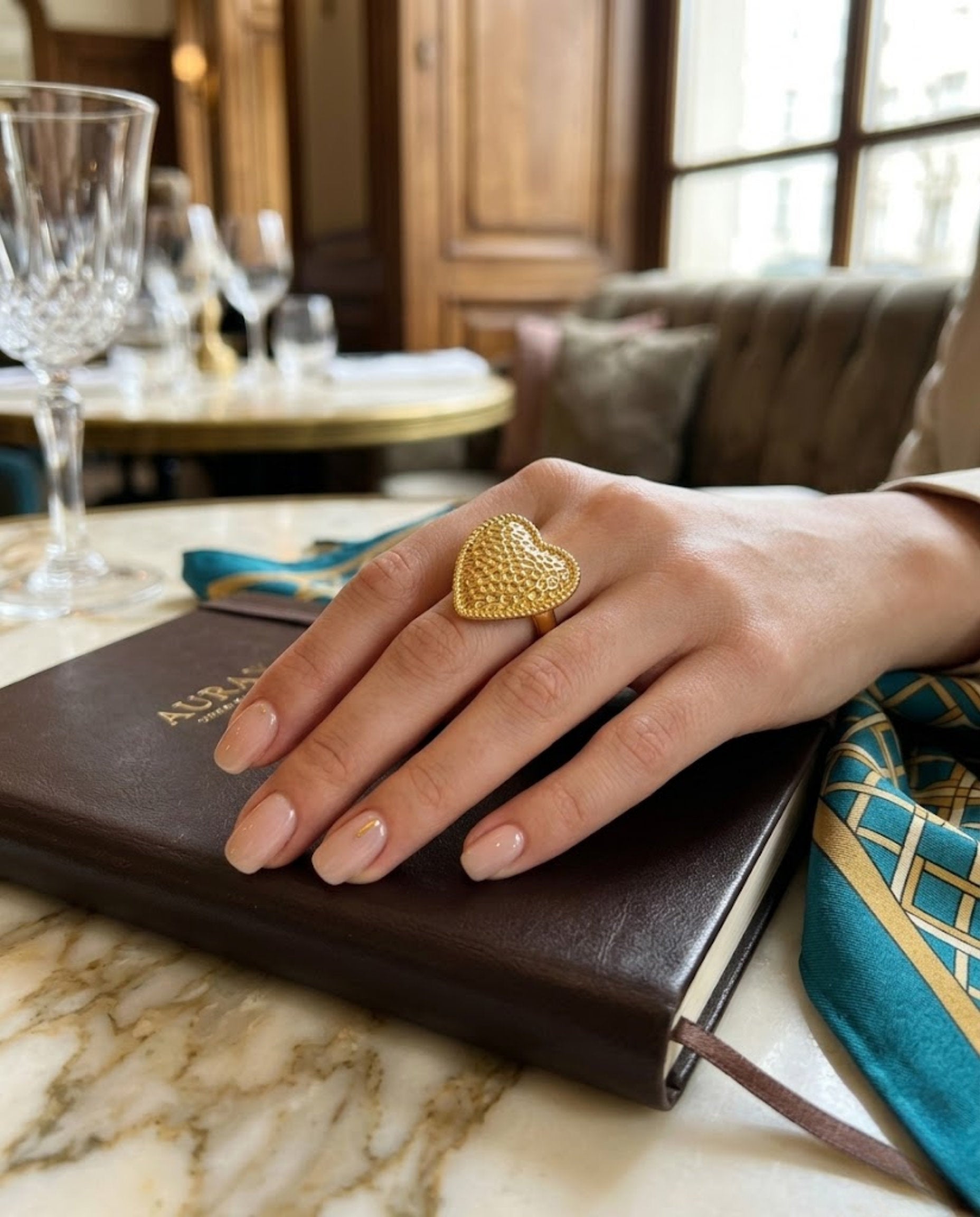 Orneza Amora Textured Gold Heart Statement Ring