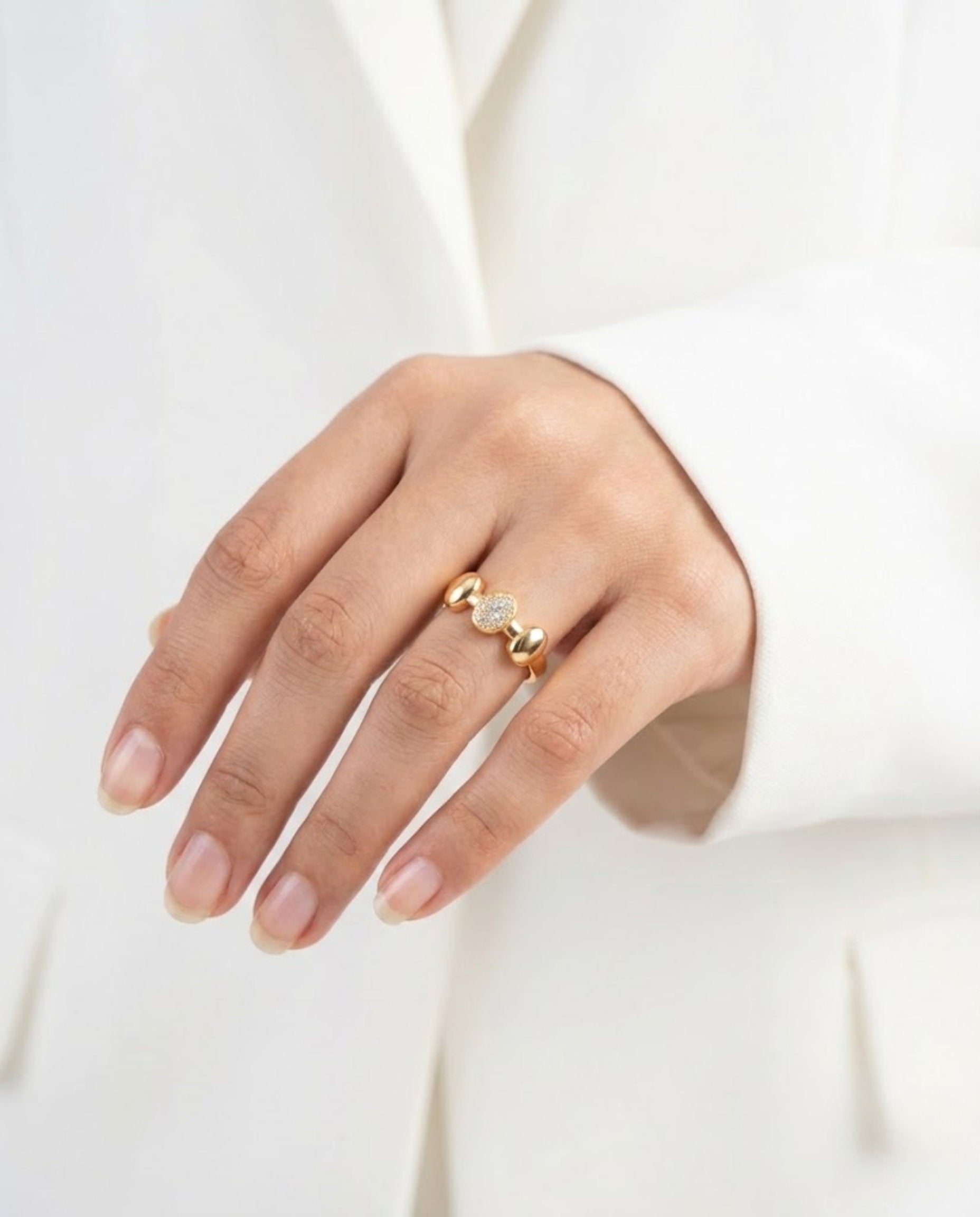 Orneza Gold Medallion Pave Zirconia Statement Ring