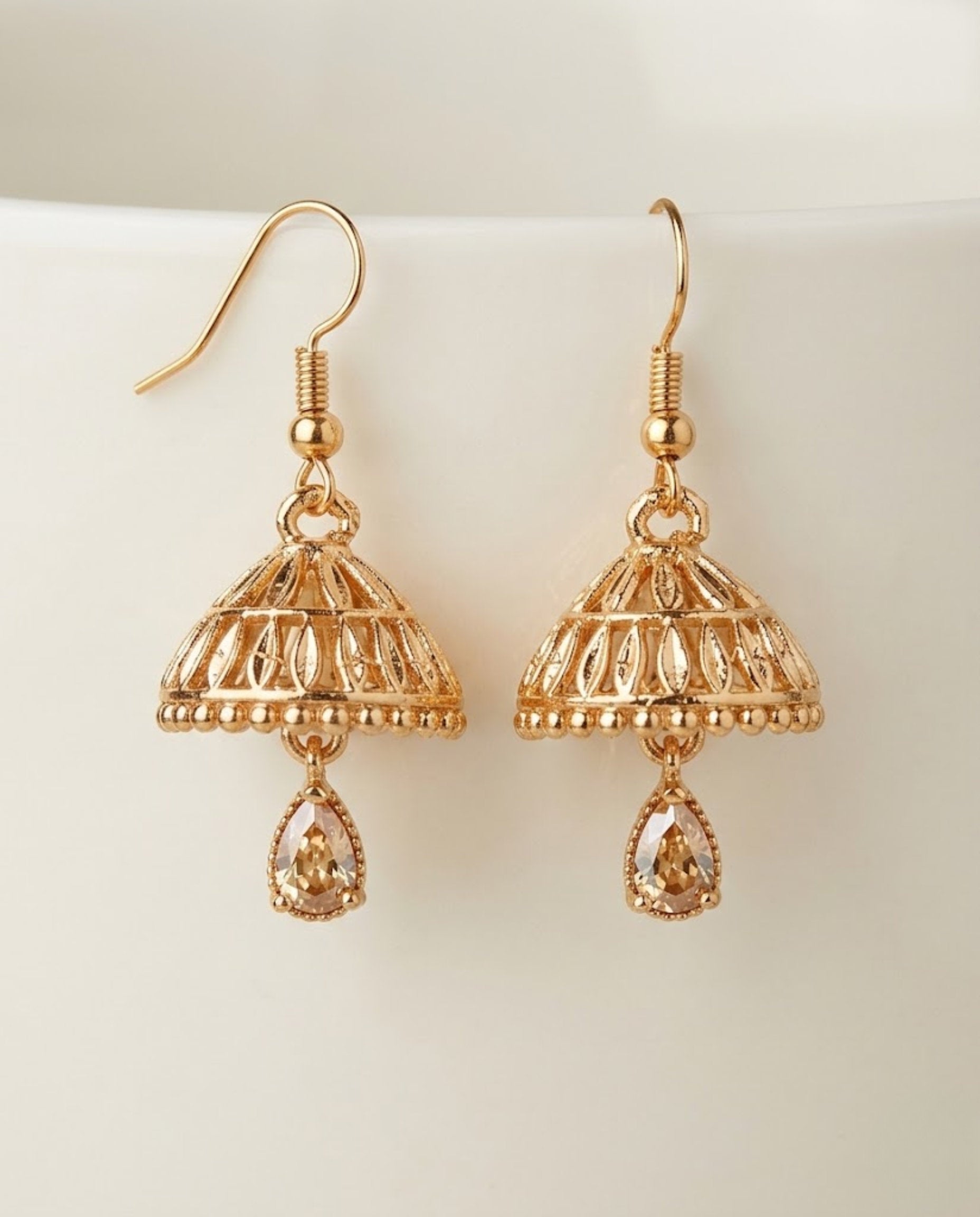 Orneza Gold Plated Jhumka Earrings with Zircon Drop