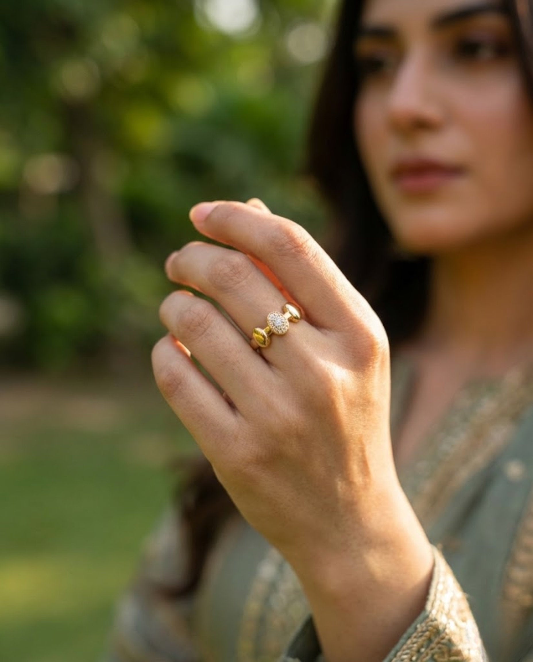 Orneza Gold Medallion Pave Zirconia Statement Ring