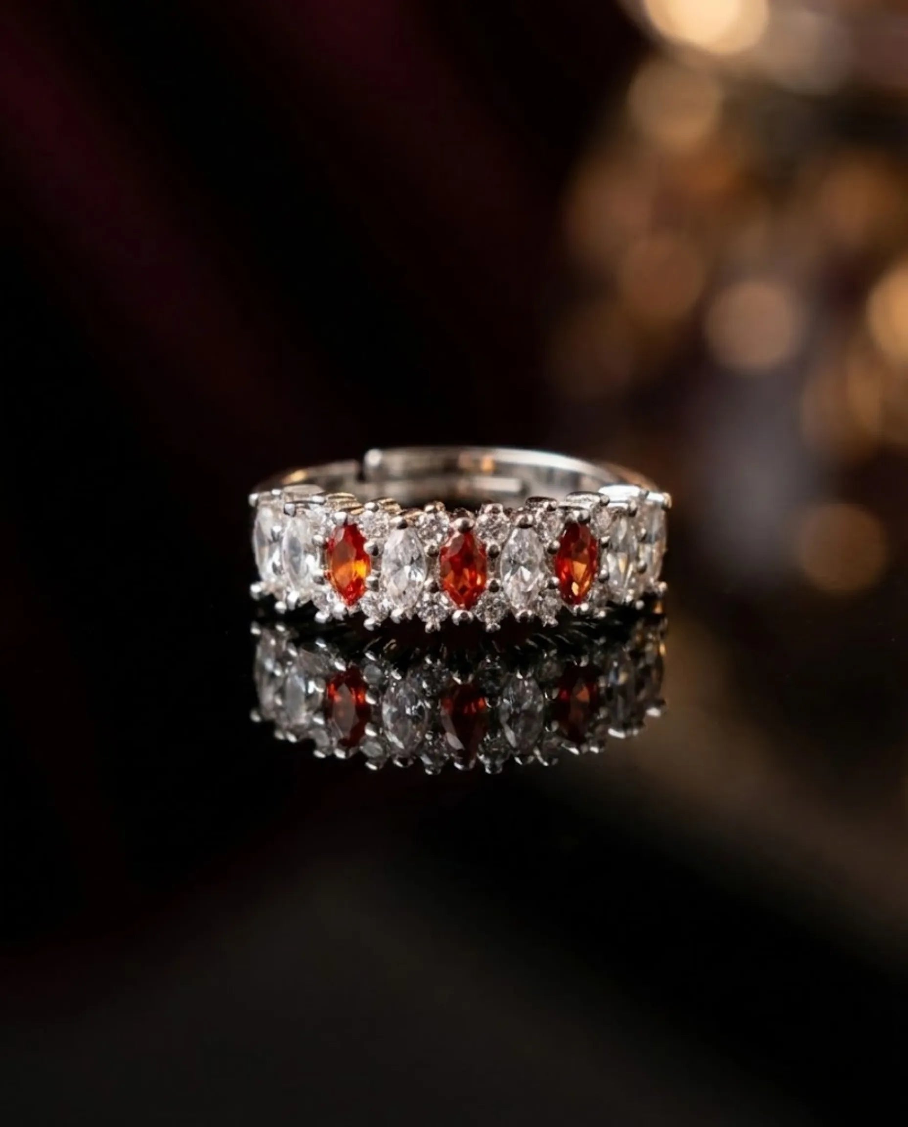 Orneza Marquise Garnet & Crystal Silver Eternity Ring