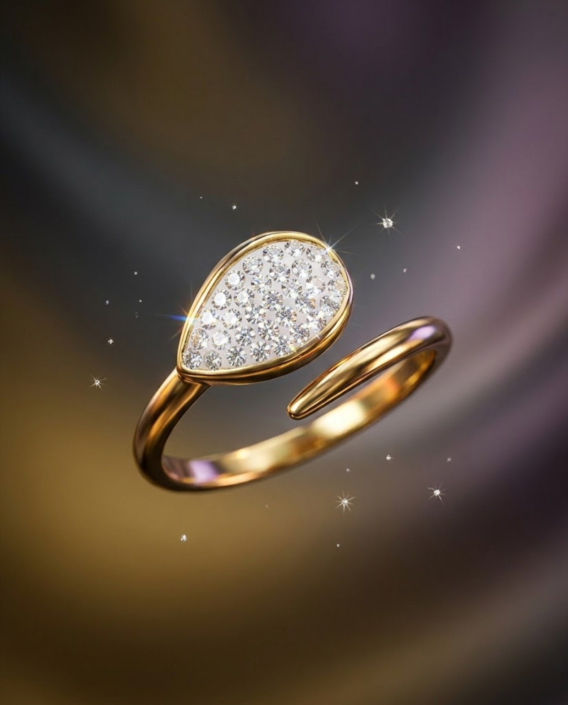 Orneza Gilded Pear Crystal Wrap Statement Ring