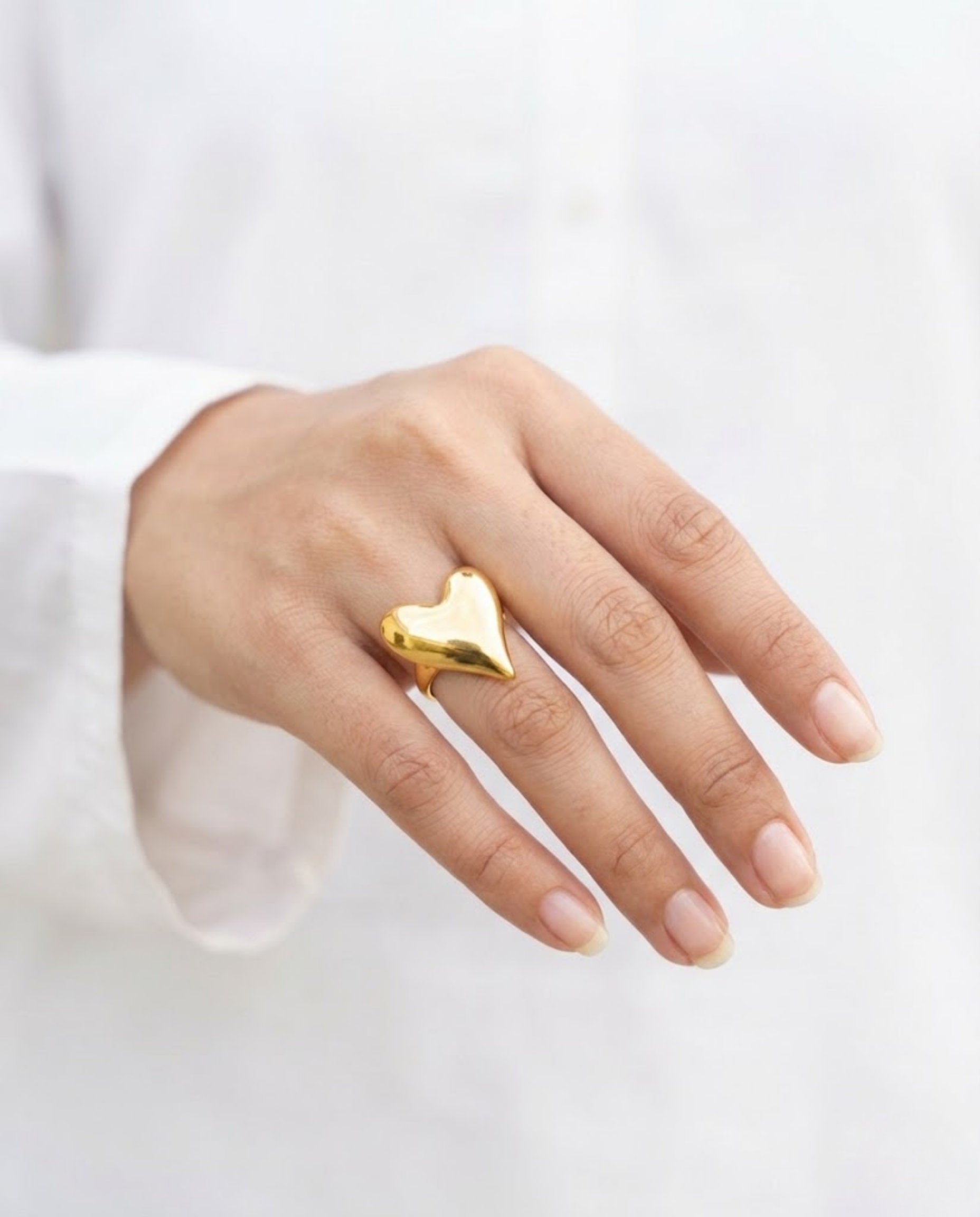 Orneza Gold Plated Sculptural Heart Statement Ring