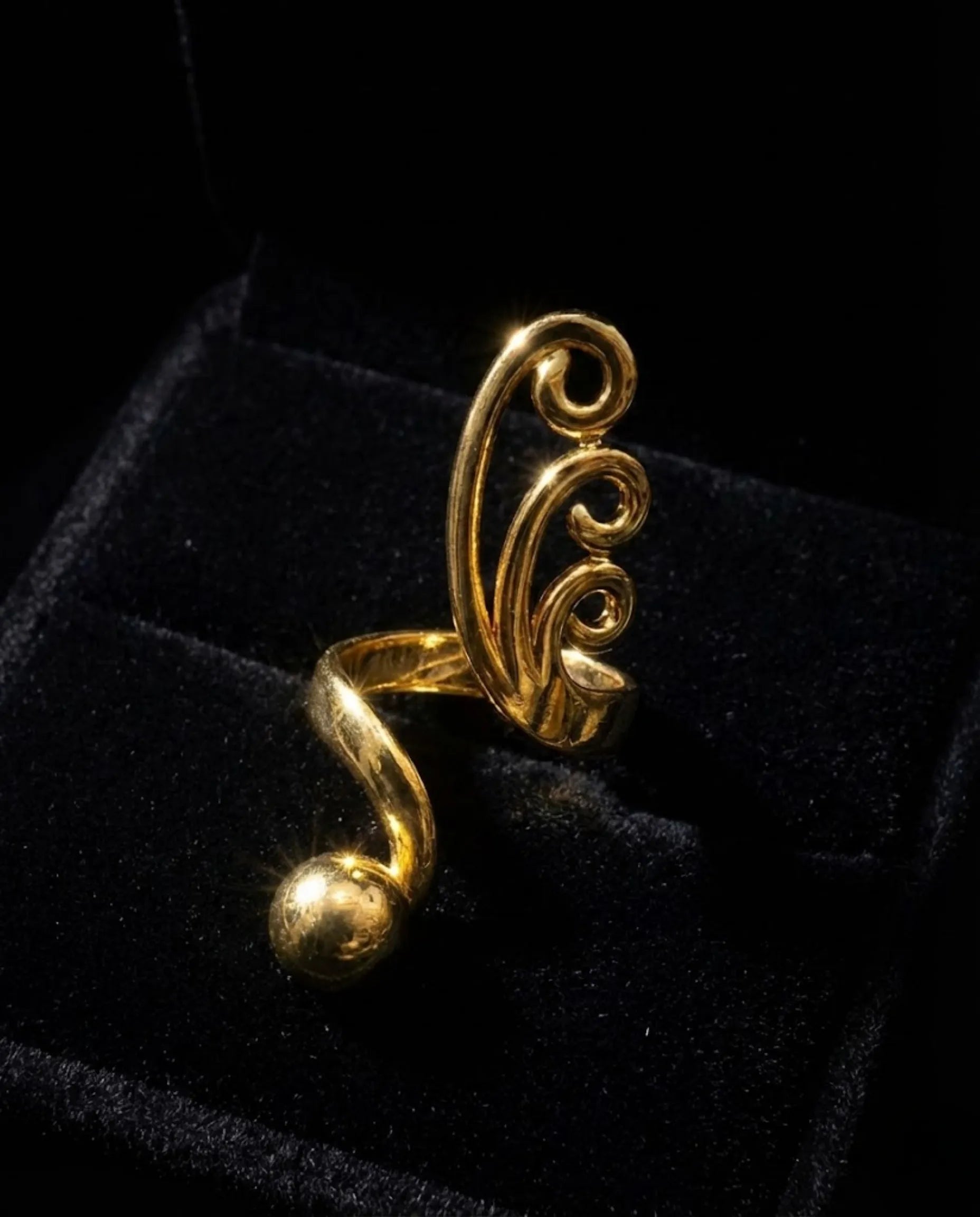 Orneza Ethereal Gold Swirl Statement Ring