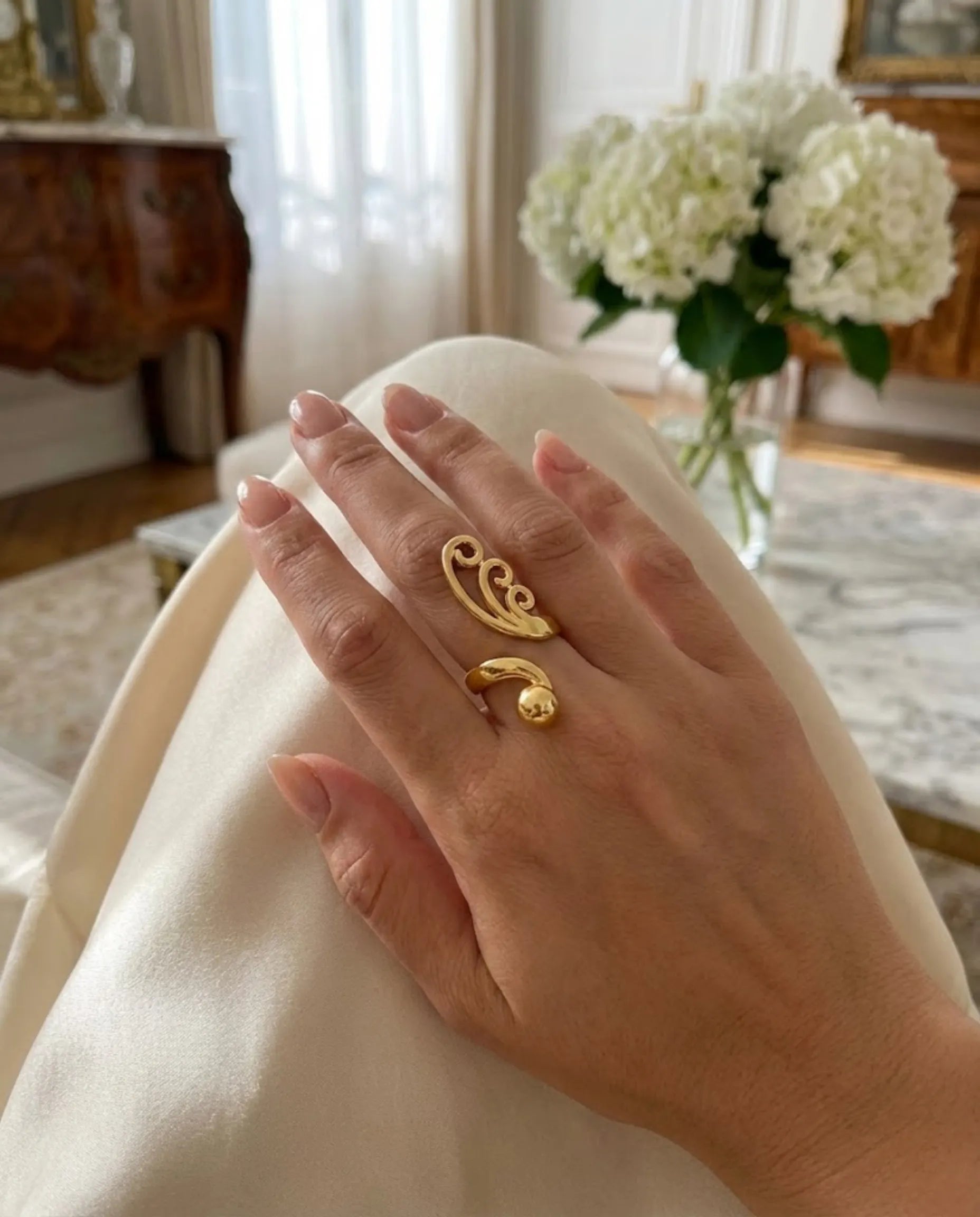 Orneza Ethereal Gold Swirl Statement Ring