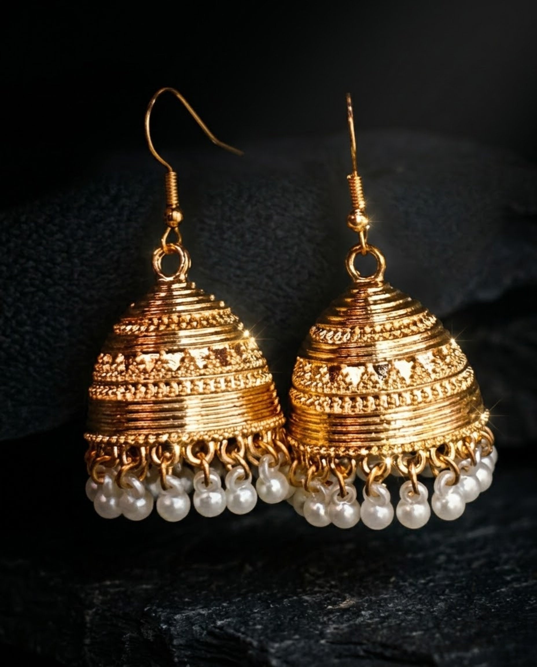 Orneza Gold Plated Filigree Jhumka Earrings with Pearls