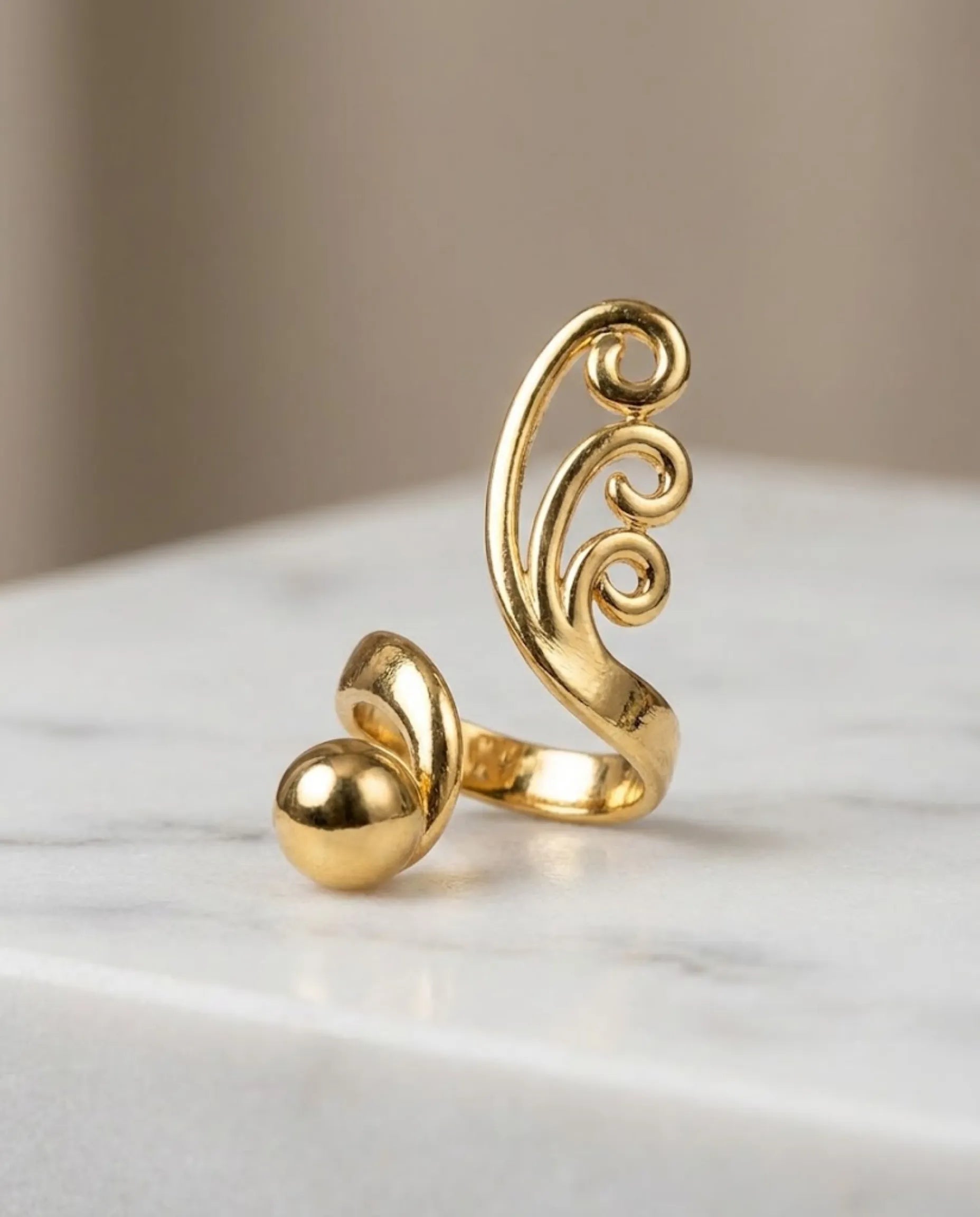 Orneza Ethereal Gold Swirl Statement Ring