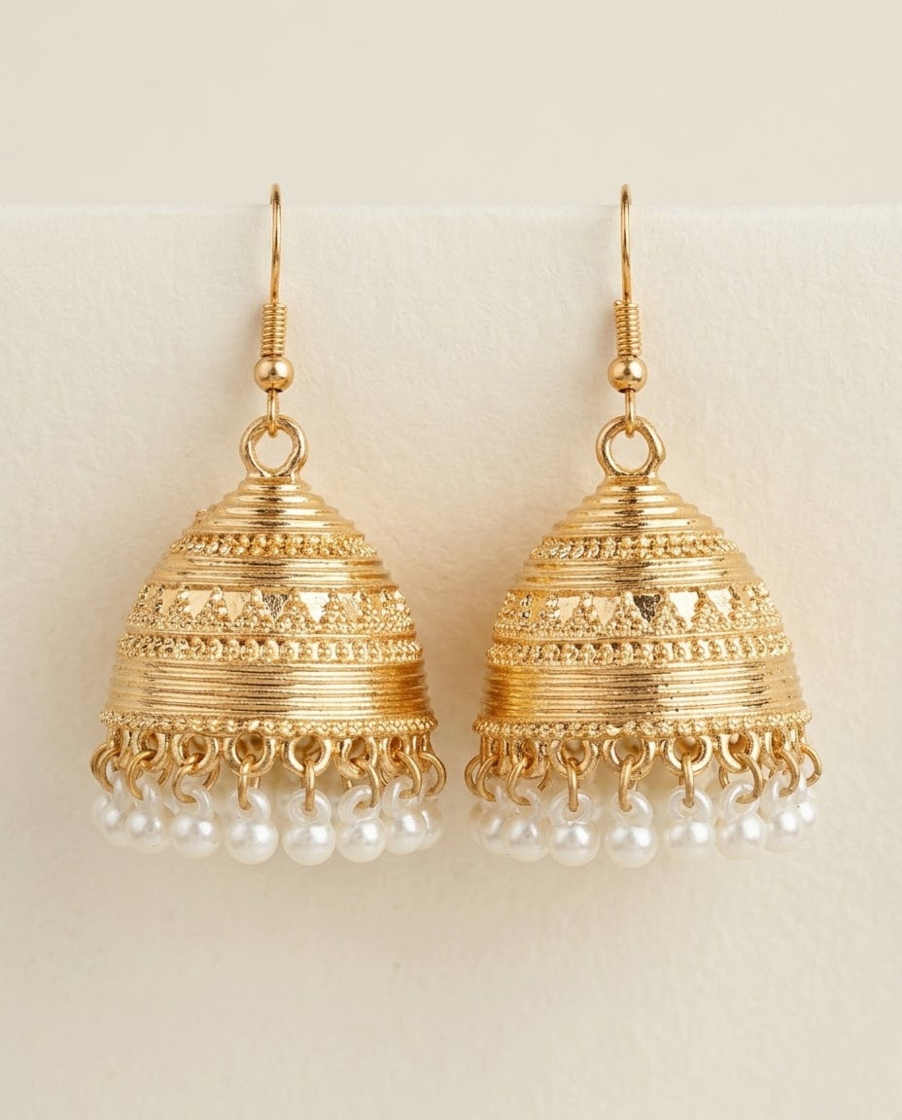 Orneza Gold Plated Filigree Jhumka Earrings with Pearls