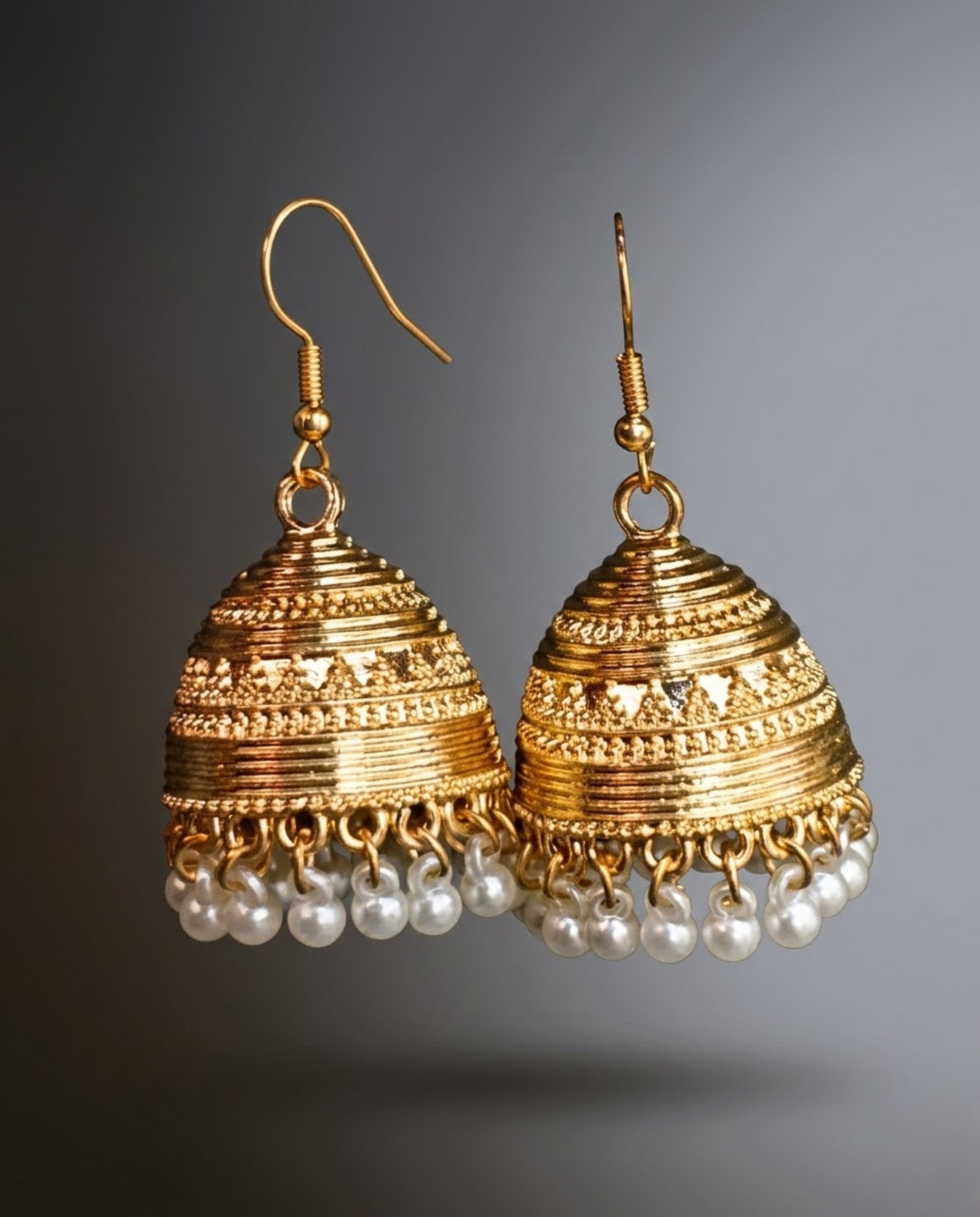 Orneza Gold Plated Filigree Jhumka Earrings with Pearls