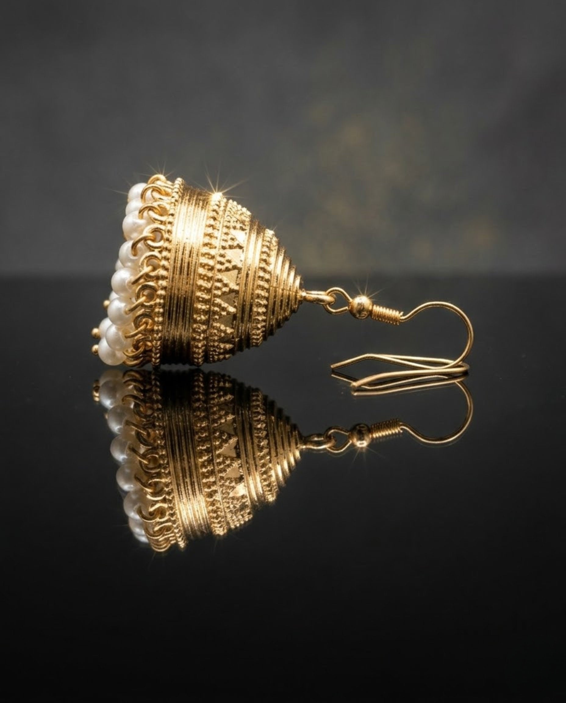 Orneza Gold Plated Filigree Jhumka Earrings with Pearls