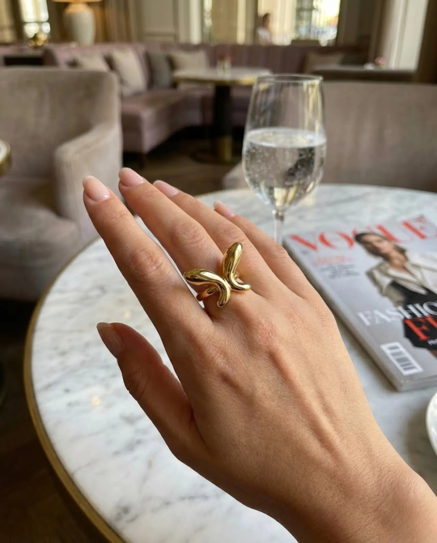 Orneza Gold Butterfly Statement Ring - Modern Sculptural Band