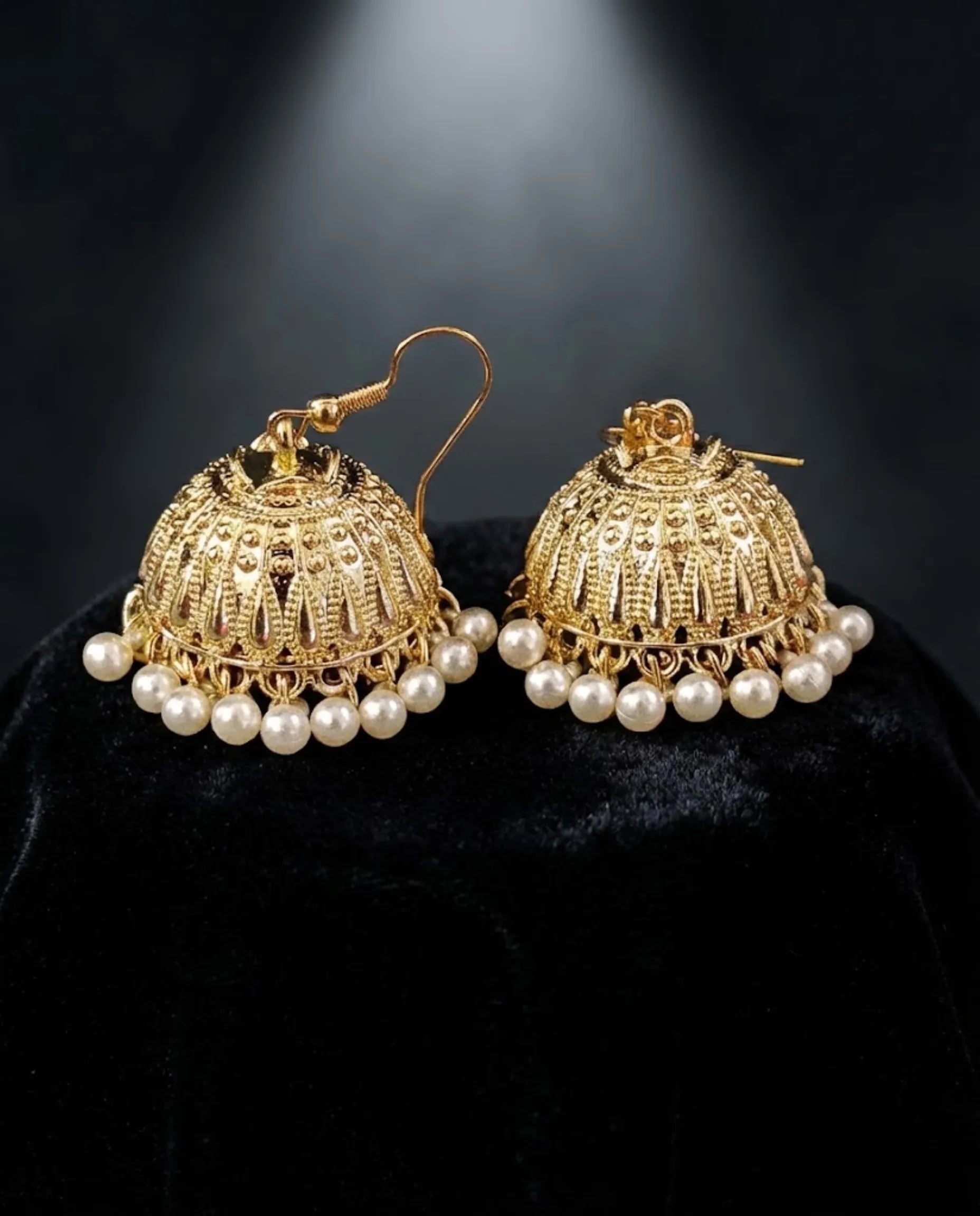 Orneza Gold Plated Square Jhumka Earrings with Ruby Drops